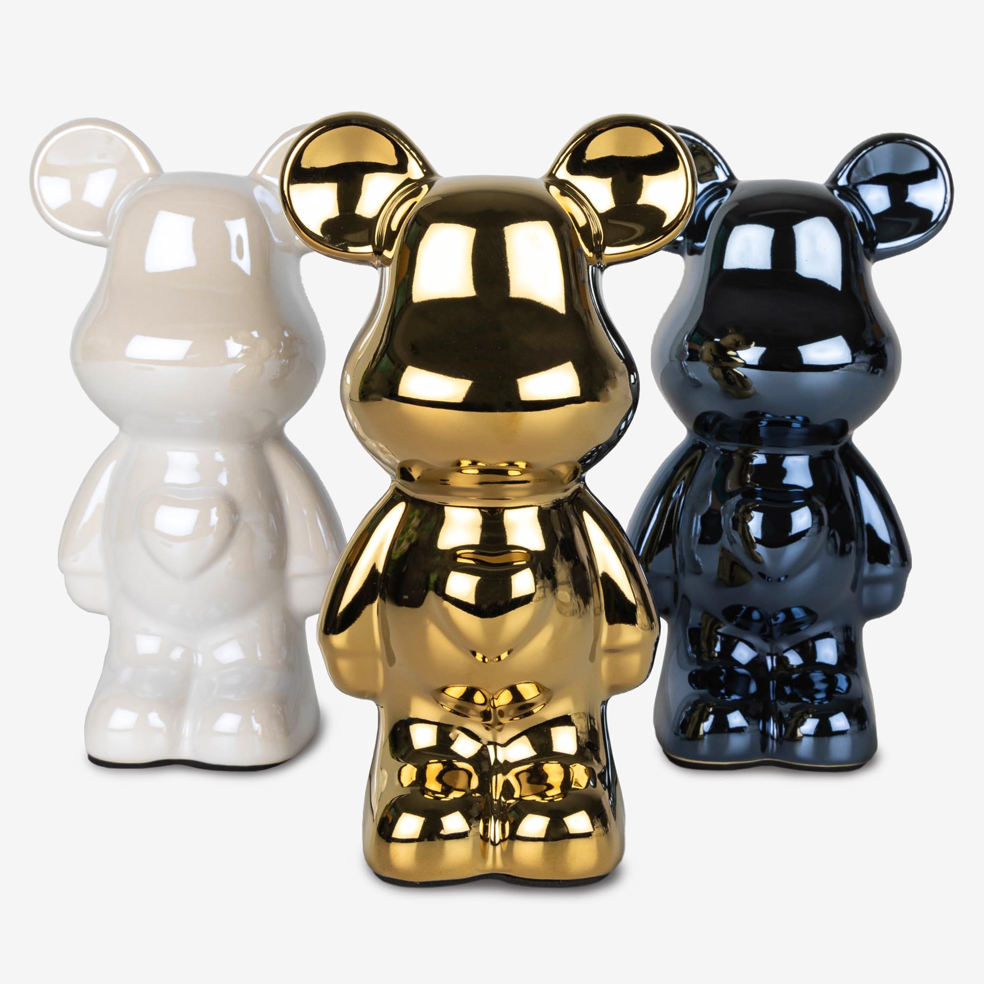 Statua di Orso in Ceramica - Finitura lucida in oro pregiato, altezza 18 cm, scultura decorativa con lucentezza metallica per soggiorno, librerie e credenze