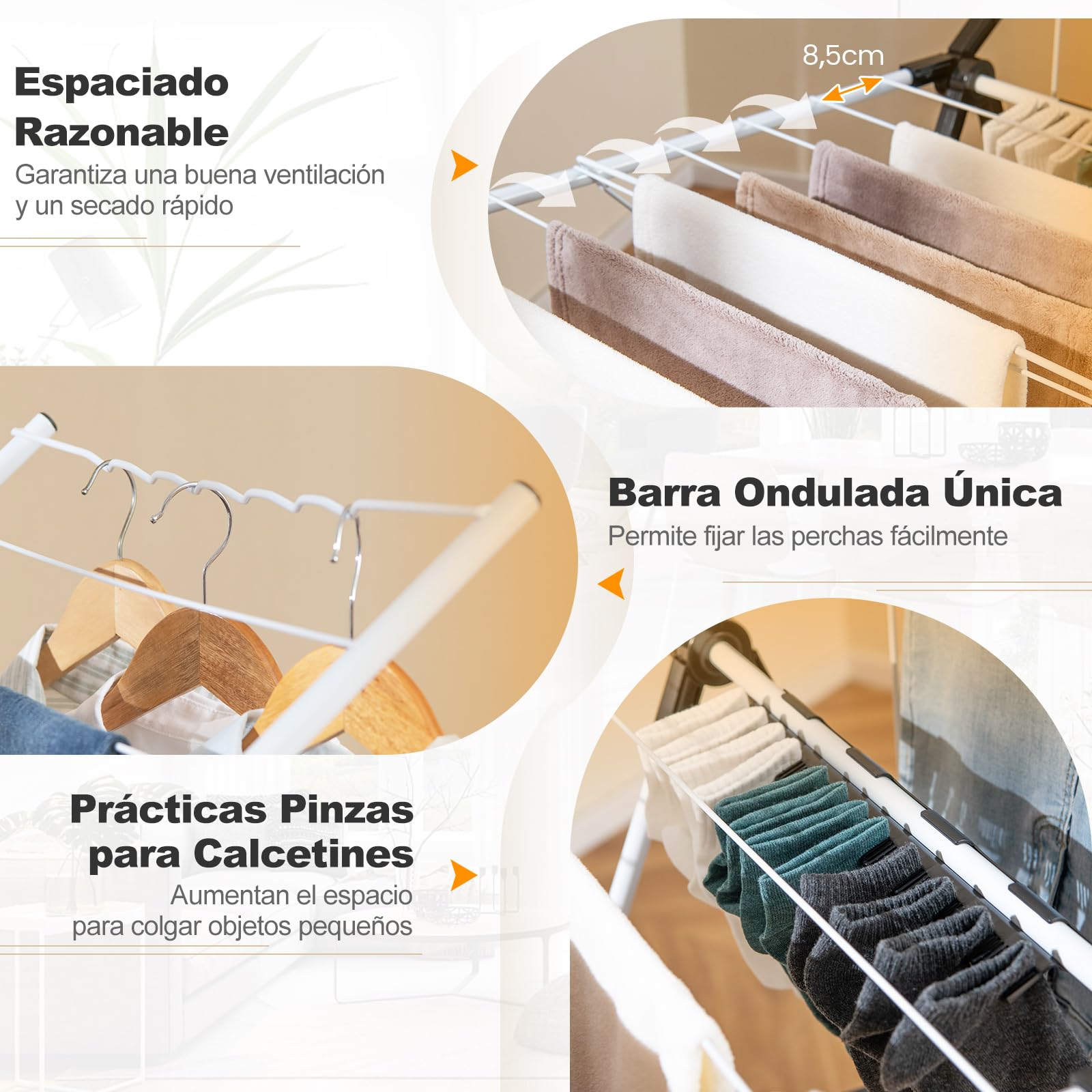 COSTWAY Tendedero de Ropa Plegable de 2 Niveles, Tendedero con Alas Ajustables en Altura, 33 Rieles de Secado y Clips para Calcetines, Soporte para Ropa Independiente para Uso Interior y Exterior