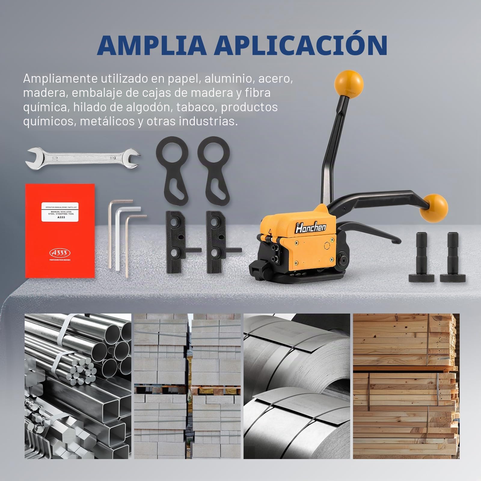Hanchen Flejadora de Acero Manual Herramienta de Fleje de Acero sin Hebilla Máquina de Embalaje Industrial para Banda de Acero de 13-19mm