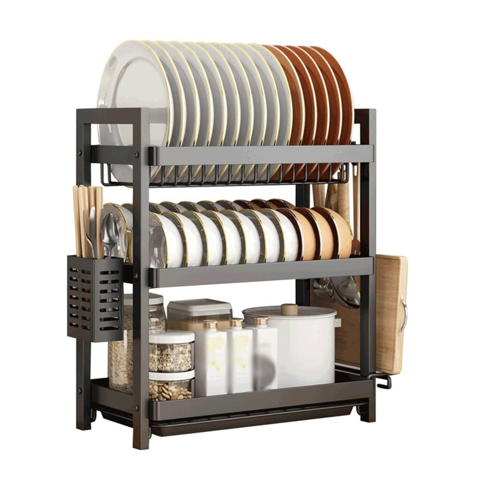 HONKERW drying rack Dish Drying Rack Dish Racks Drainer Over The Sink 2/3 Tier with Drain Tray Chopsticks Rack for Kitchen drainer(3 Tier)