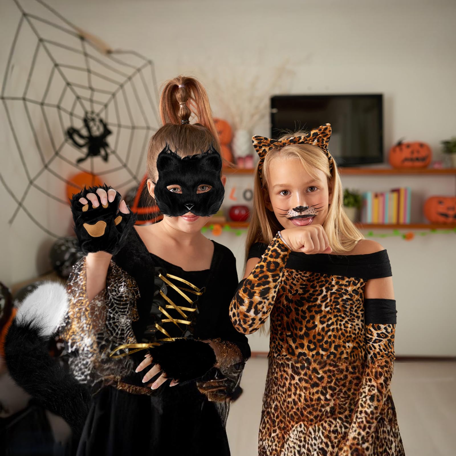 XEPST Ensemble de Costumes de Renard Animal, Costume de Renard en Fausse Fourrure avec Masque de Renard Queue de Renard pour Accessoire Déguisement Costume Anniversaire Halloween Carnaval, Noir