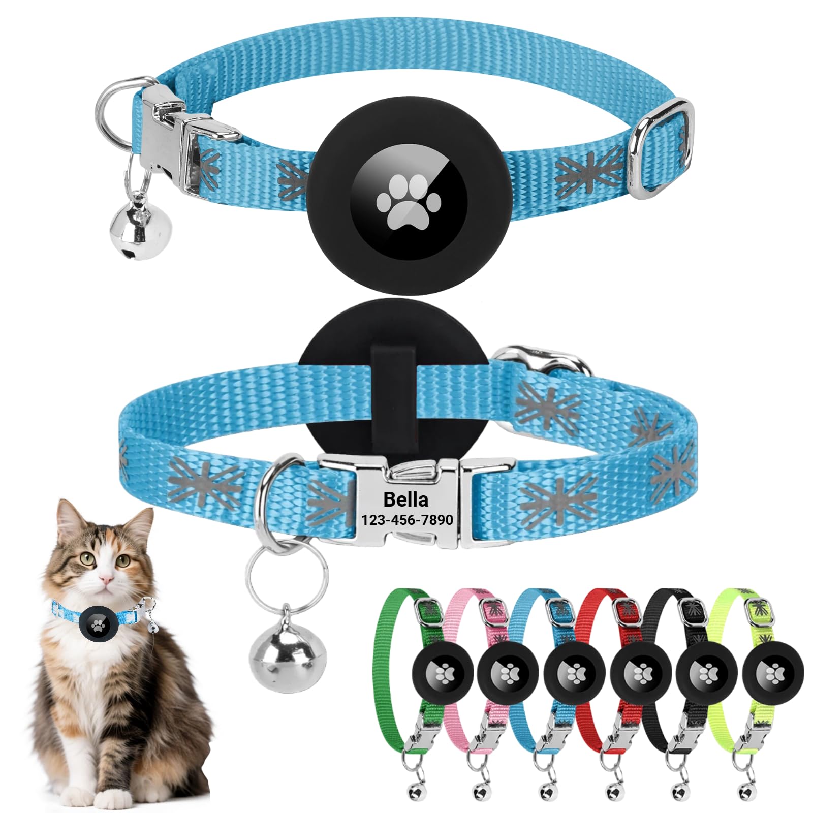 Swizitelon Personalised Cat Collar with Airtag Holder Custom Engraved Name