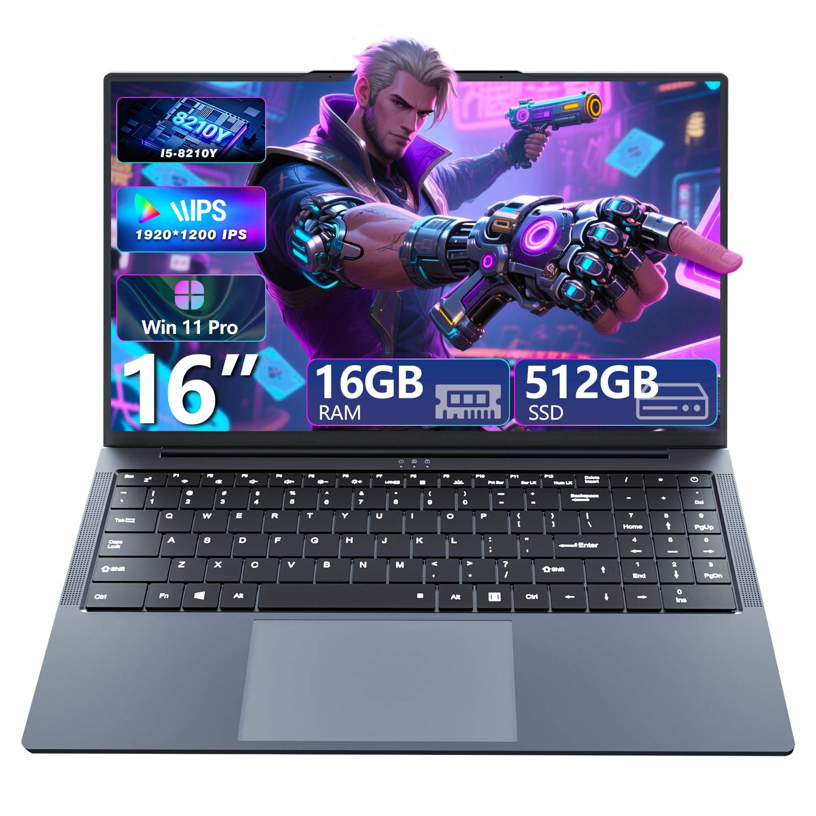 16" PC Portatile Core i5 8210Y processore fino 3,6GHz, Win 11 Notebook 16GB RAM SSD 512GB, Laptop Schermo 1200P IPS, Computer portatile porte RJ45 USB 3.0 BT5.0 Tastierino Numerico Retroilluminato