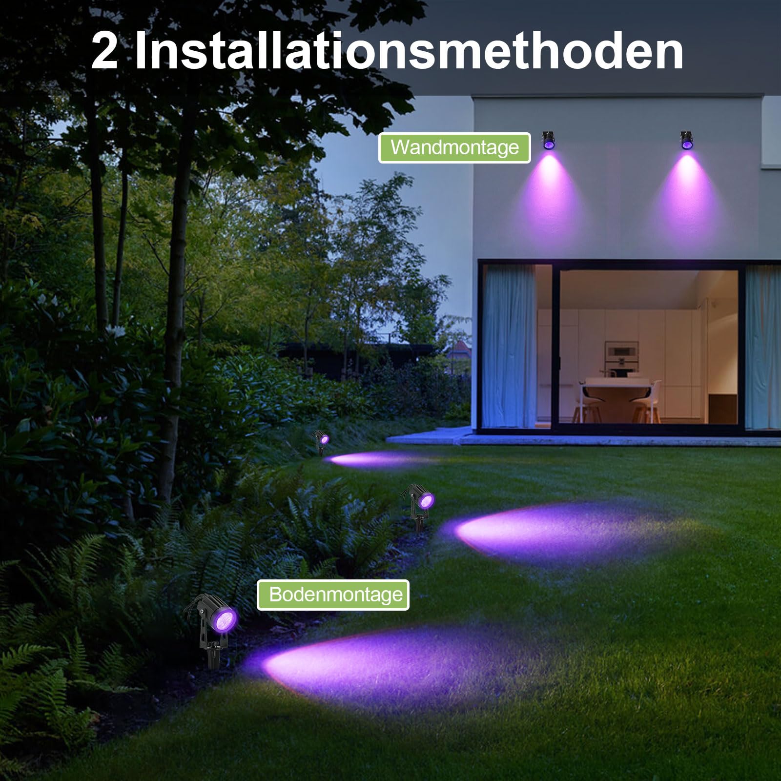 RGB Gartenleuchte 21m 6er Bunt Gartenstrahler mit Strom Erdspieß 12V 3W 1800lm Farbig Gartenbeleuchtung IP65 Wasserdicht LED Gartenlampe mit Fernbedienung Timer für Garten Rasen Yard Zaun