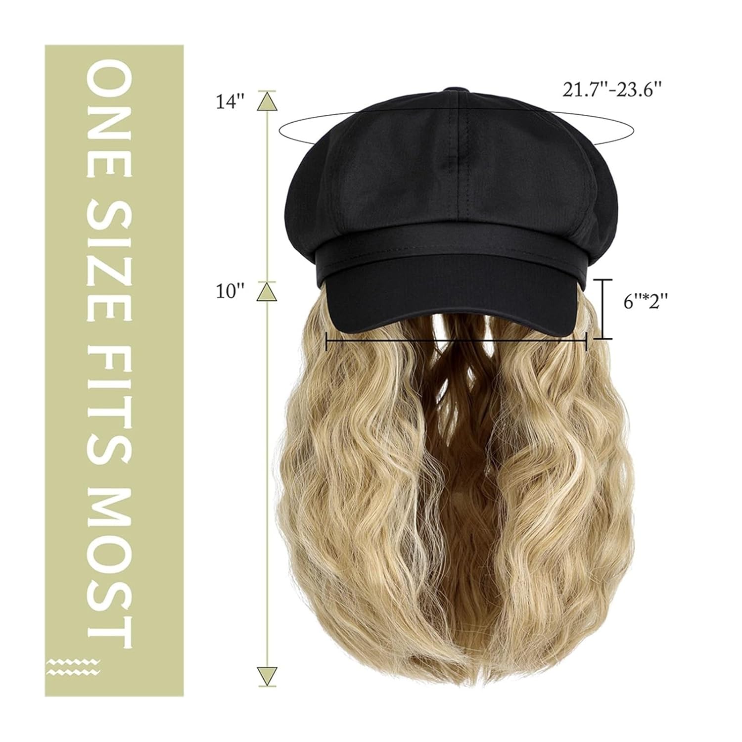 CHICKEN Headband Wig Cap Hat Wig 10 Inch Wavy Curly Synthetic Wigs Natural Baseball Hat Wigs Hat Attached Synthetic Hair Extensions Wig Caps For Women (Color : 8)