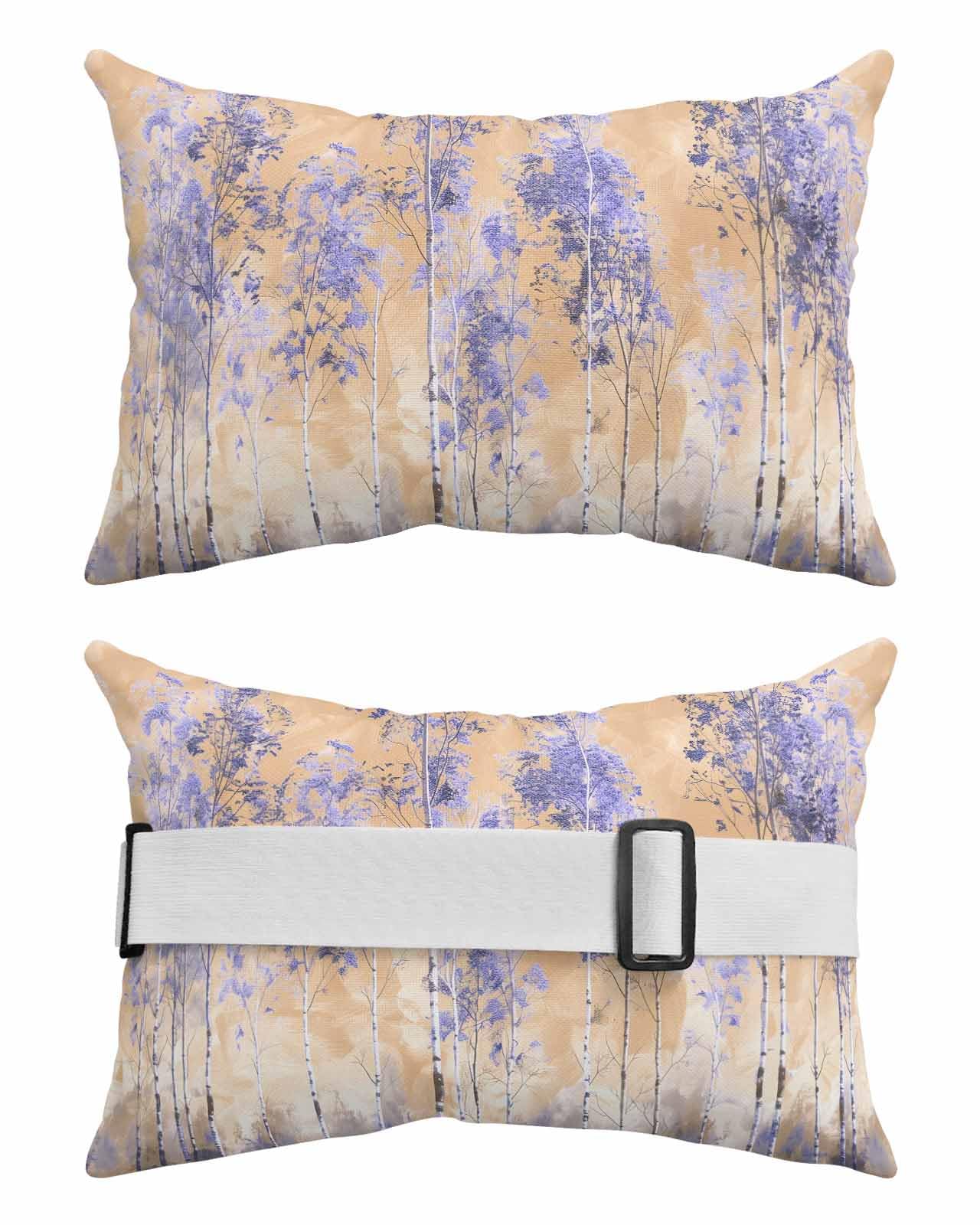 Outdoor Pillows Covers with Inserts Purple Trees Forest Impressionist Oil Painting Art Waterproof Pillow with Adjustable Strap Throw Pillows for Patio Furniture Pool Lounge Chair, 11x16 Inch, 2PCS