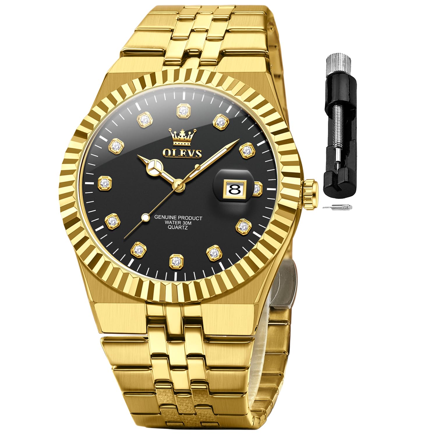 OLEVS Classic Mens Watch Diamond Analog Luxury Watches Stainless Steel Waterproof Date Two Tone Luminous Watch for Men