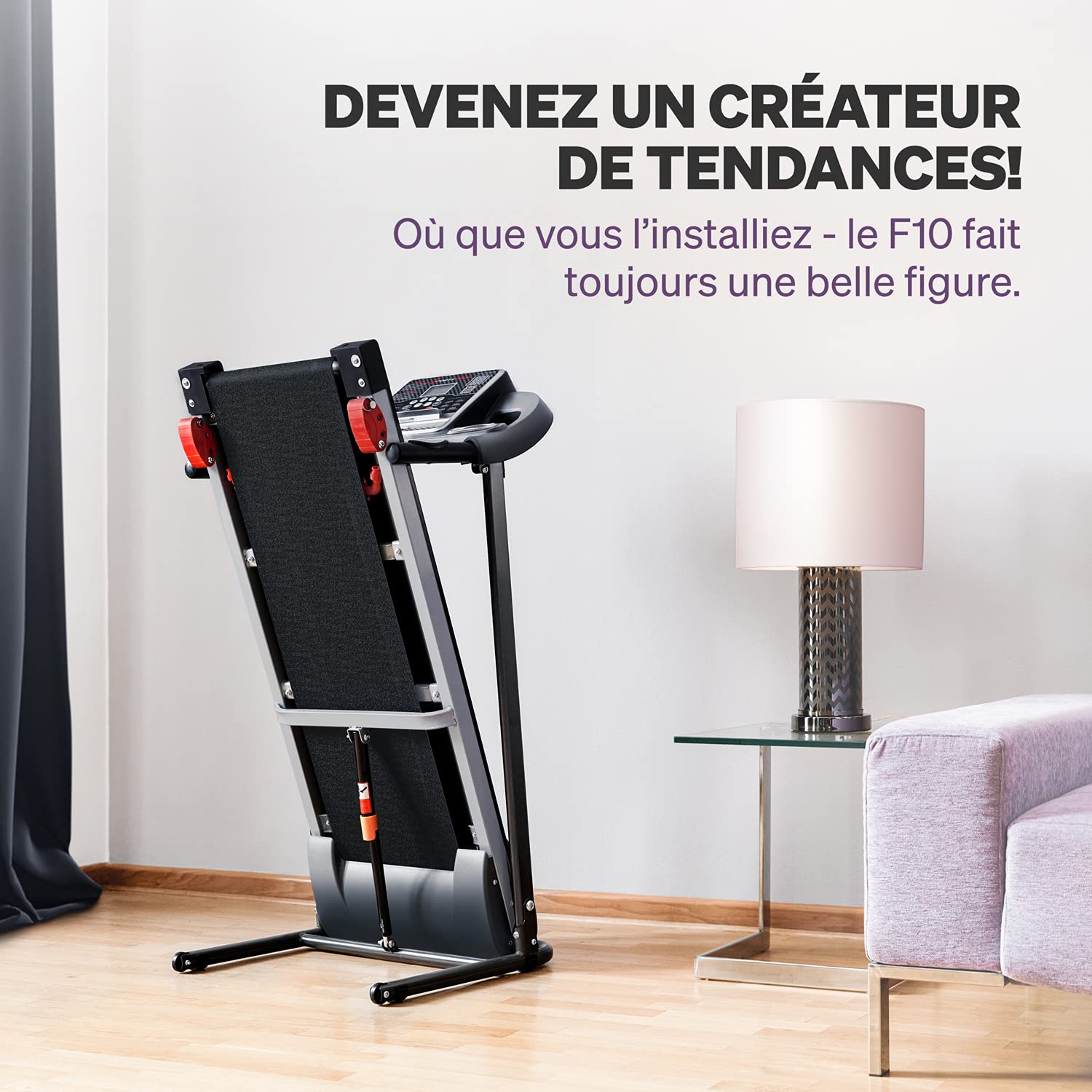 Sportstech F10 - Tapis de Course Pliable, Tapis Roulant, Walking Pad, avec 1 an d'App STL Incluse, Bluetooth,12 Programmes, 10km/h, Cardio, Autolubrification, Silencieux, Multi-Couche, LCD, 120kg Max