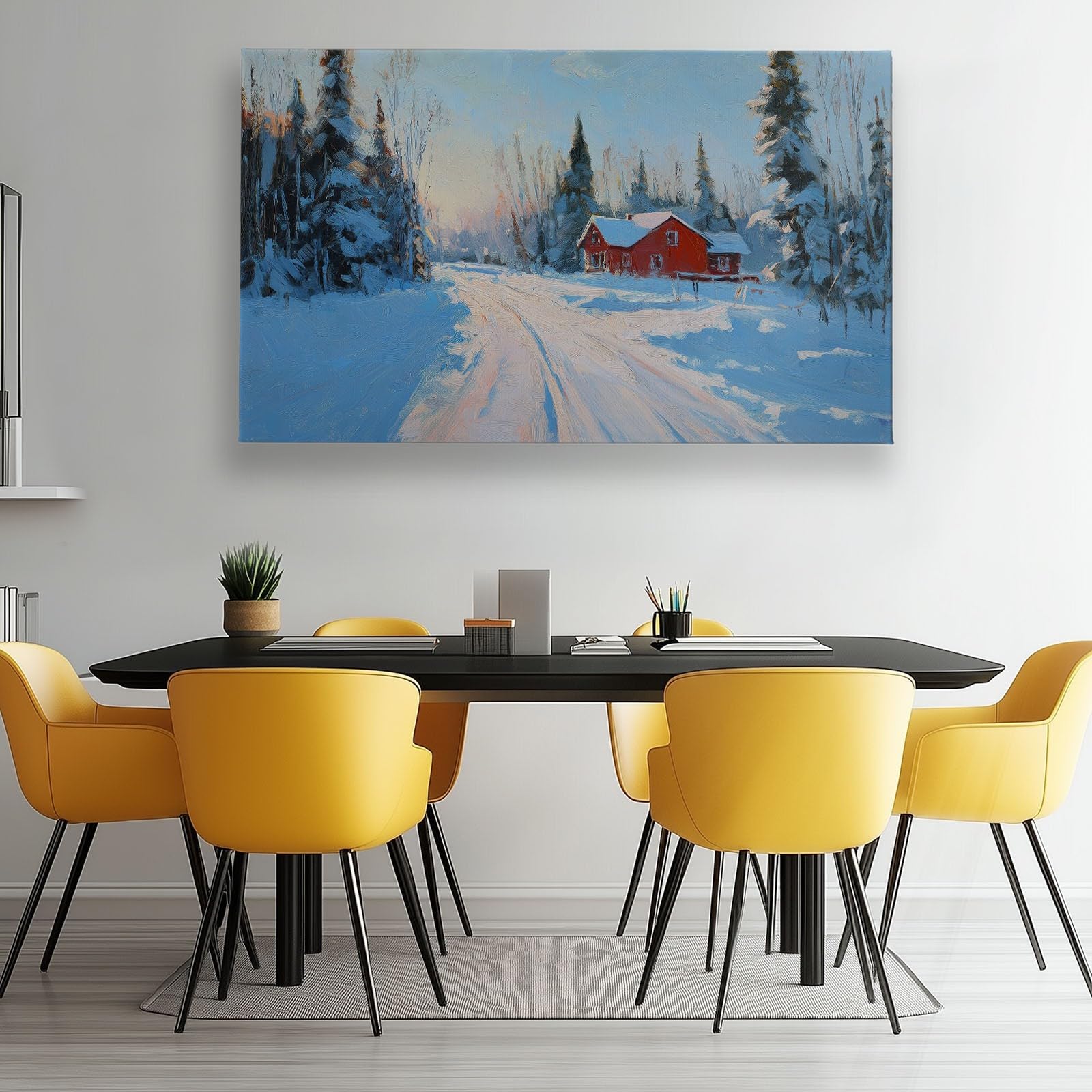 Obraz na płótnie zimowy wiejski dom las płatki śniegu z ramą wewnętrzną 120 l x 60 cm, druk w wysokiej rozdzielczości w stylu galerii naturalny krajobraz do salonu i biura - nowoczesna sztuka ścienna