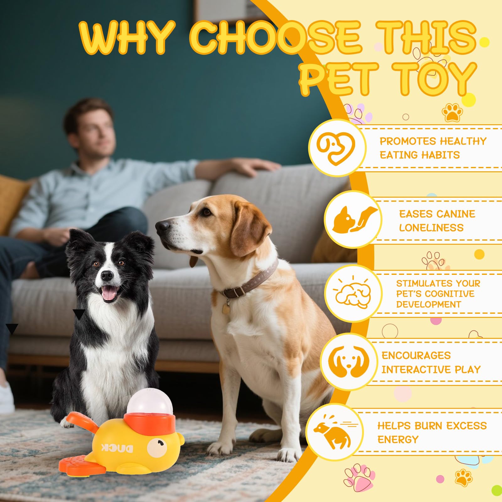 Interactive Yellow Duck Treat Dispenser Slow Feeder Toy for Dogs and Cats Chew Resistant Puzzle Fun Pet Feeder Dog Treat Dispenser Toy Healthy Eating - Image 3