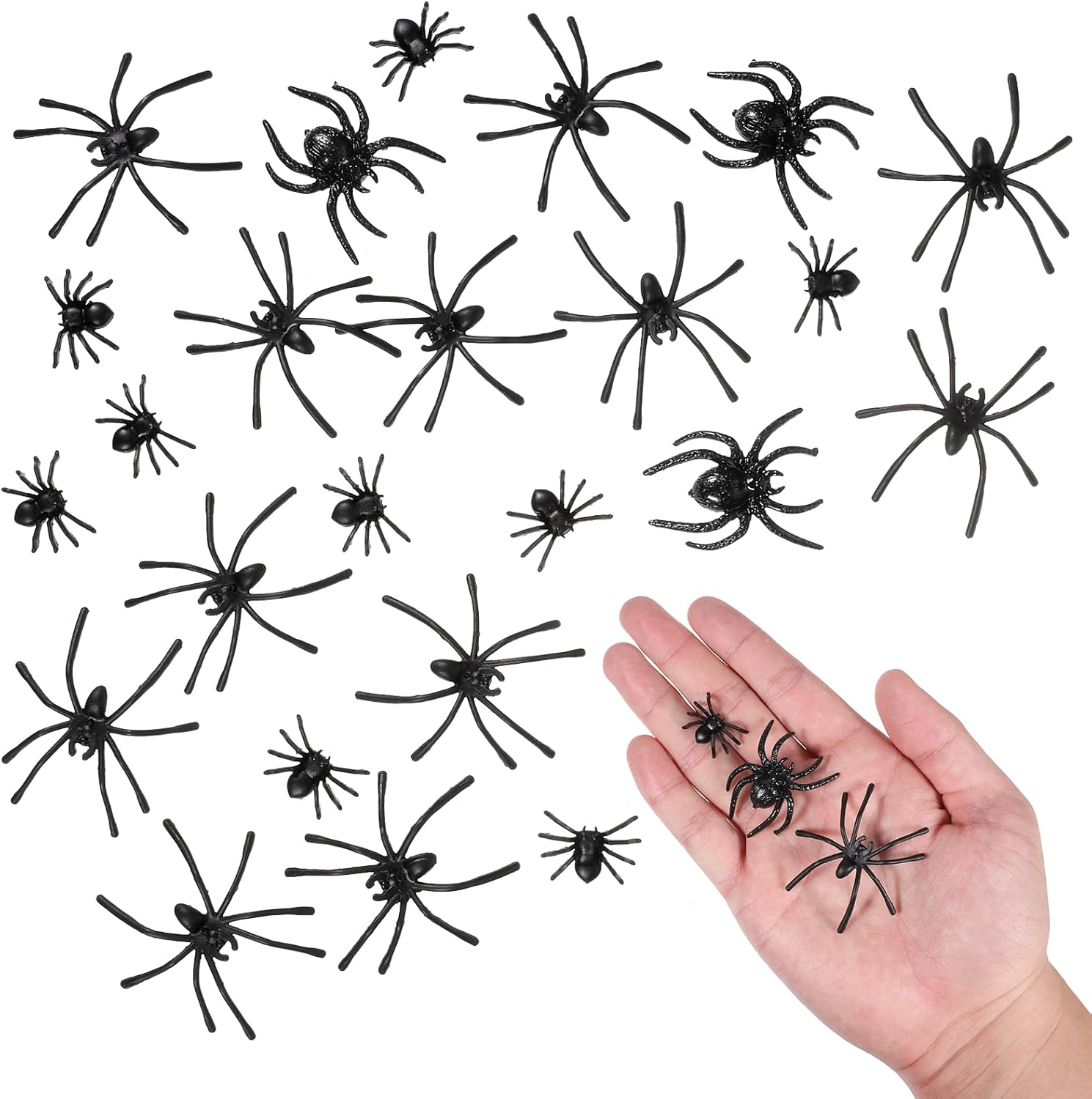 100 Pieces Halloween Realistic Spiders Decoration — 3 Sizes Small Black Plastic Fake Spider for Halloween Prank Props Home Party Decorations