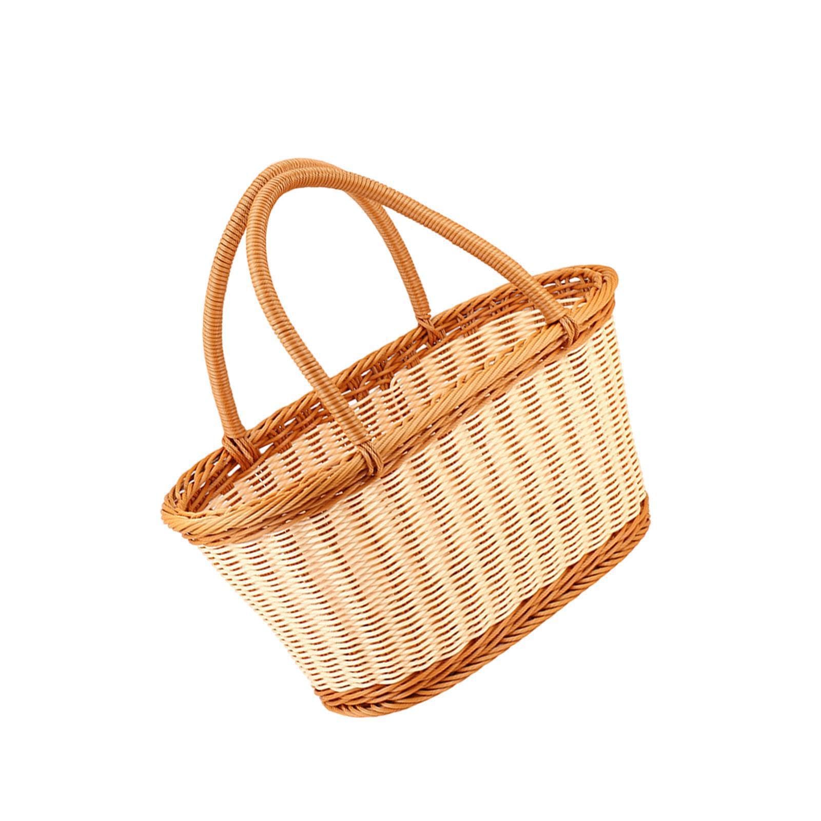 YIXANNX Handmade Woven Picnic Basket Storage Basket With Handle Outdoor Gatherings Young Girls Wedding Flourish Wedding Flower With Handle