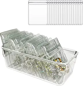 Jewelry Organizers for Women, Clear Acrylic Drawer Organizer Box with 15 Middle Bags for Necklace, Ring, Screw Individually Packaged, Easy to Carry
