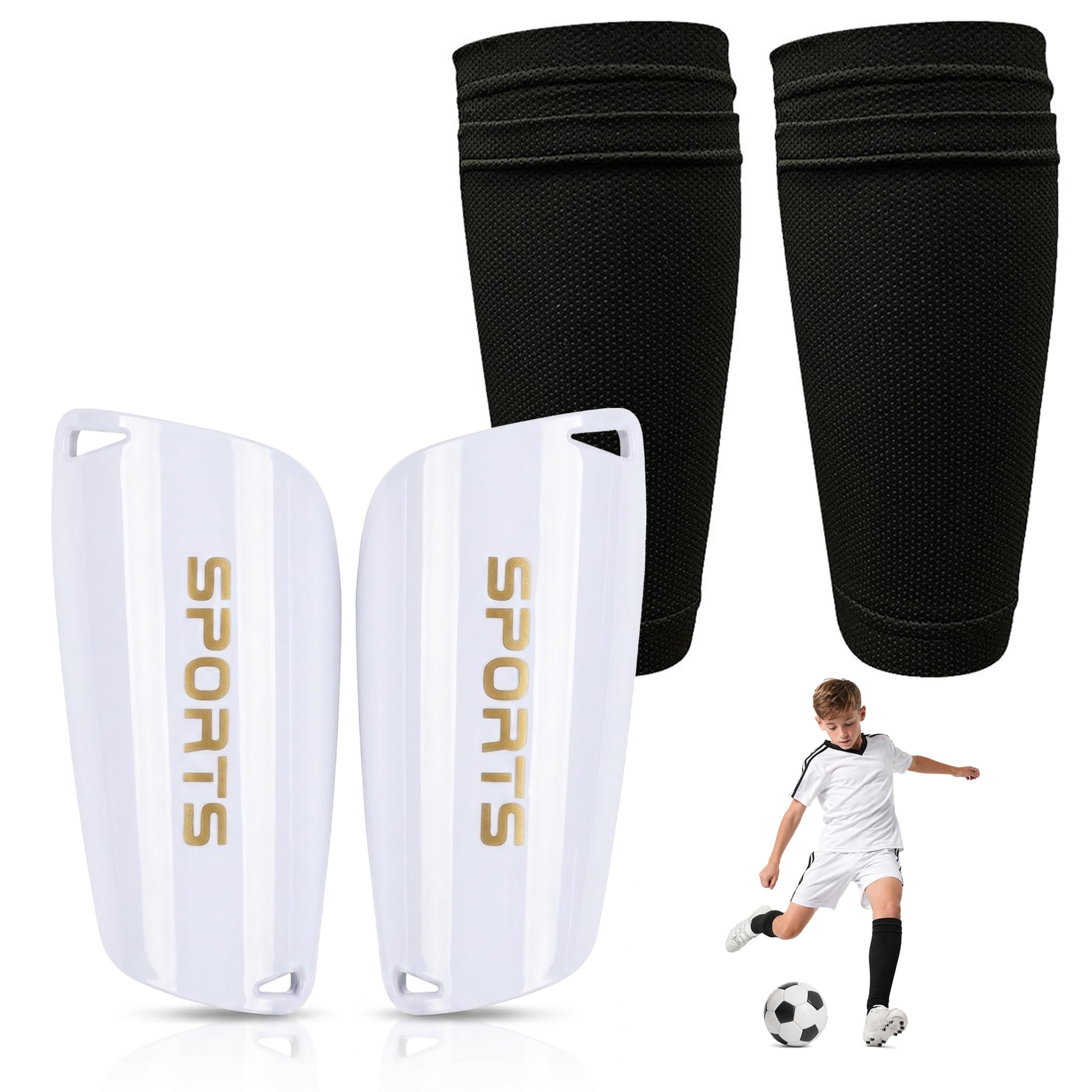 Kids Football Shin Pads, Insert-Type Sturdy Shin Guards include Sleeves with Insert Pocket for Boys Girls Age 6-12, Soccer Protective Equipment for Protection Reduce hit & Injuries