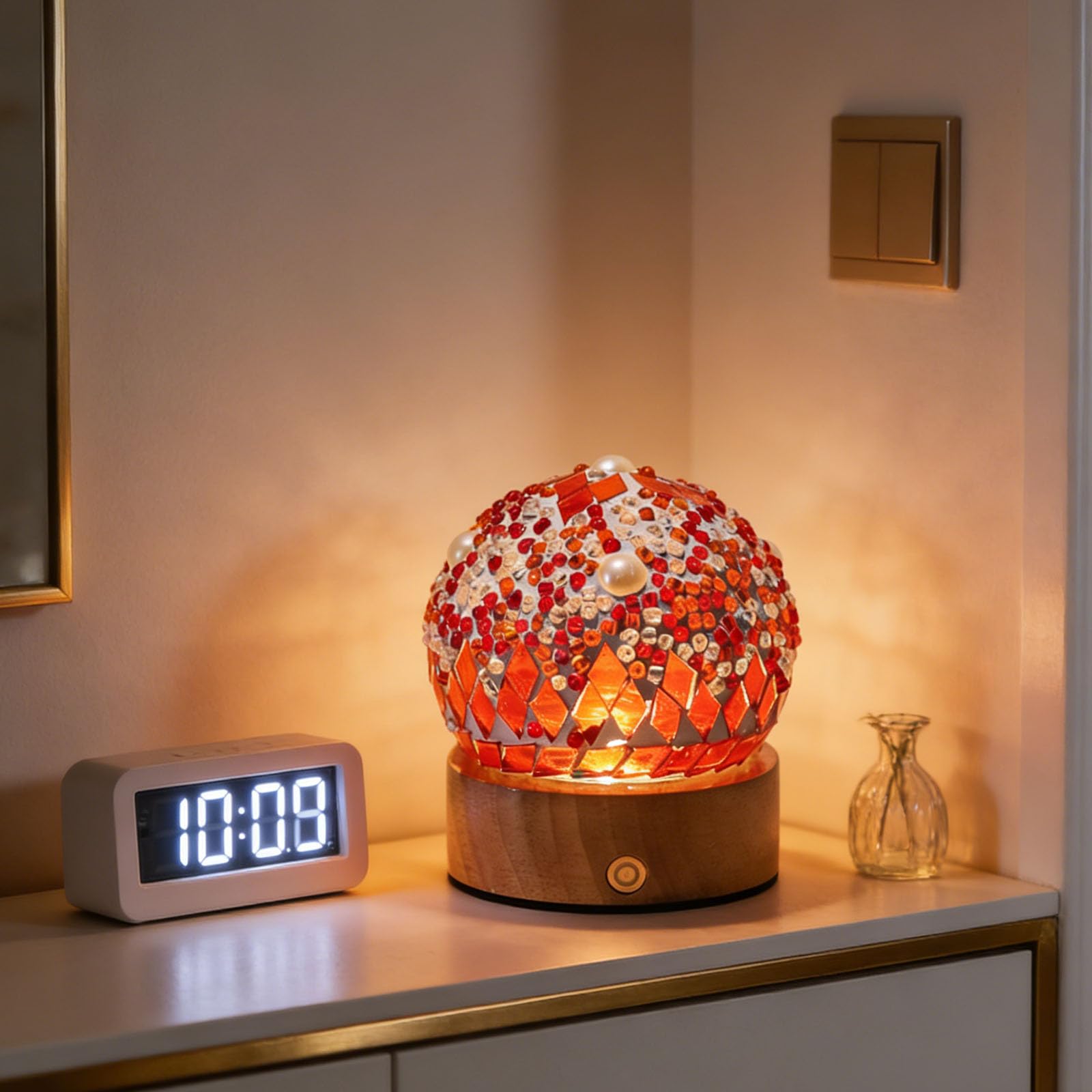 shulovehua Retro Moroccan Style Glass Lamp USB Rechargeable Dimmable LED Light Suitable for Living Room Coffee Shop Office Decoration Living Room Personalized Atmosphere Lighting (Morocco Orange)