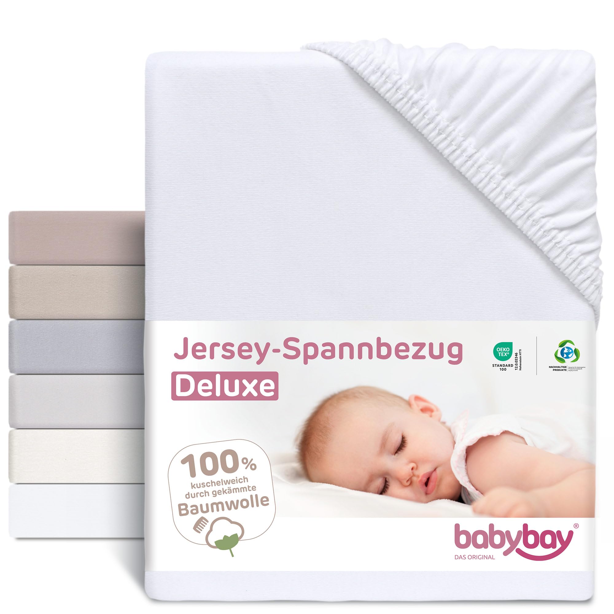 babybay Jersey Fitted Sheet Deluxe Suitable for Model Extension Side Boxspring XXL, White