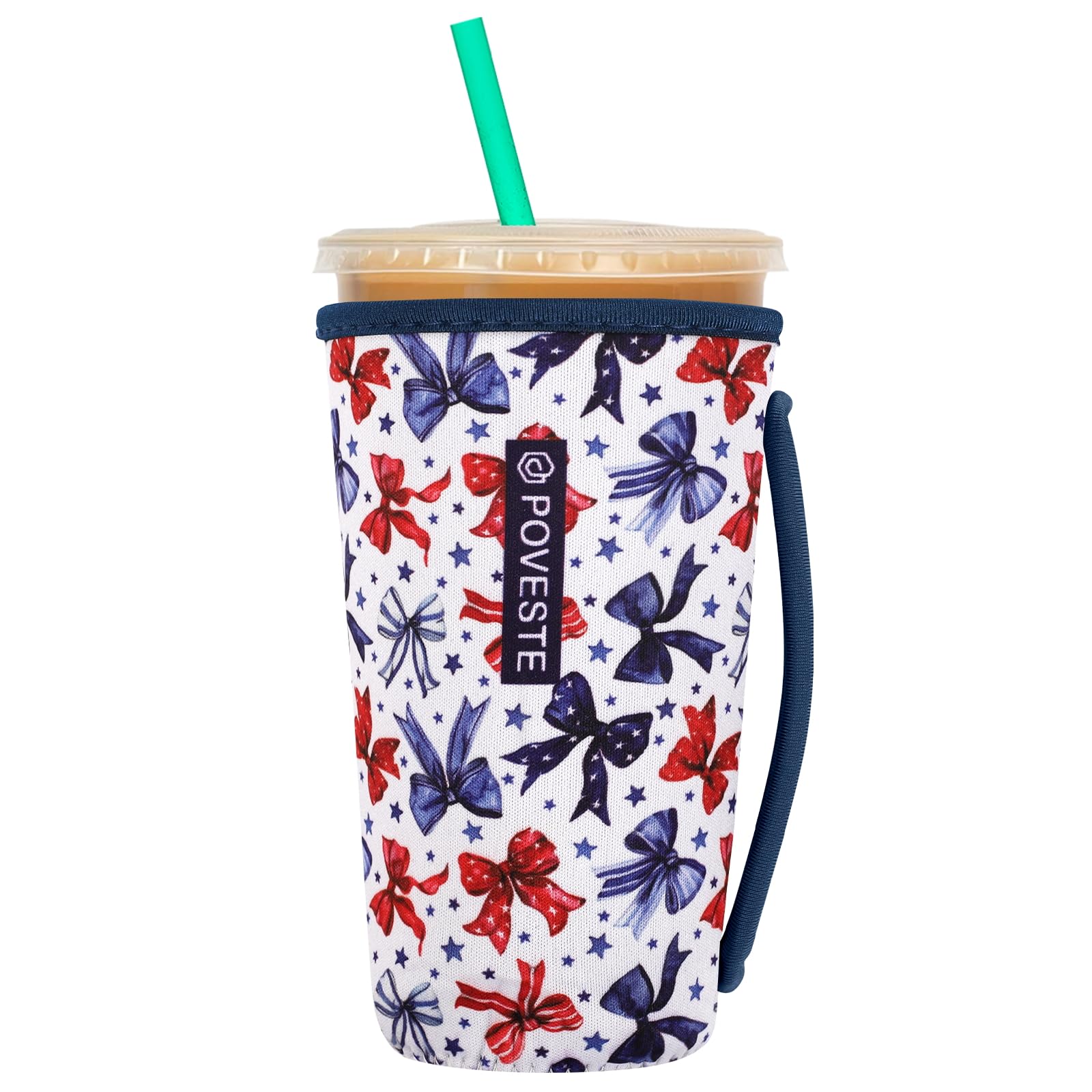 Reusable Neoprene Insulator Sleeve for Iced Coffee &amp; Cold Soda, Coffee Sleeves for Iced &amp; Hot Drinks, Cold Beverage Cooler Compatible with Starbucks, Dunkin (Bow&amp;Patriot, Large: 32oz)