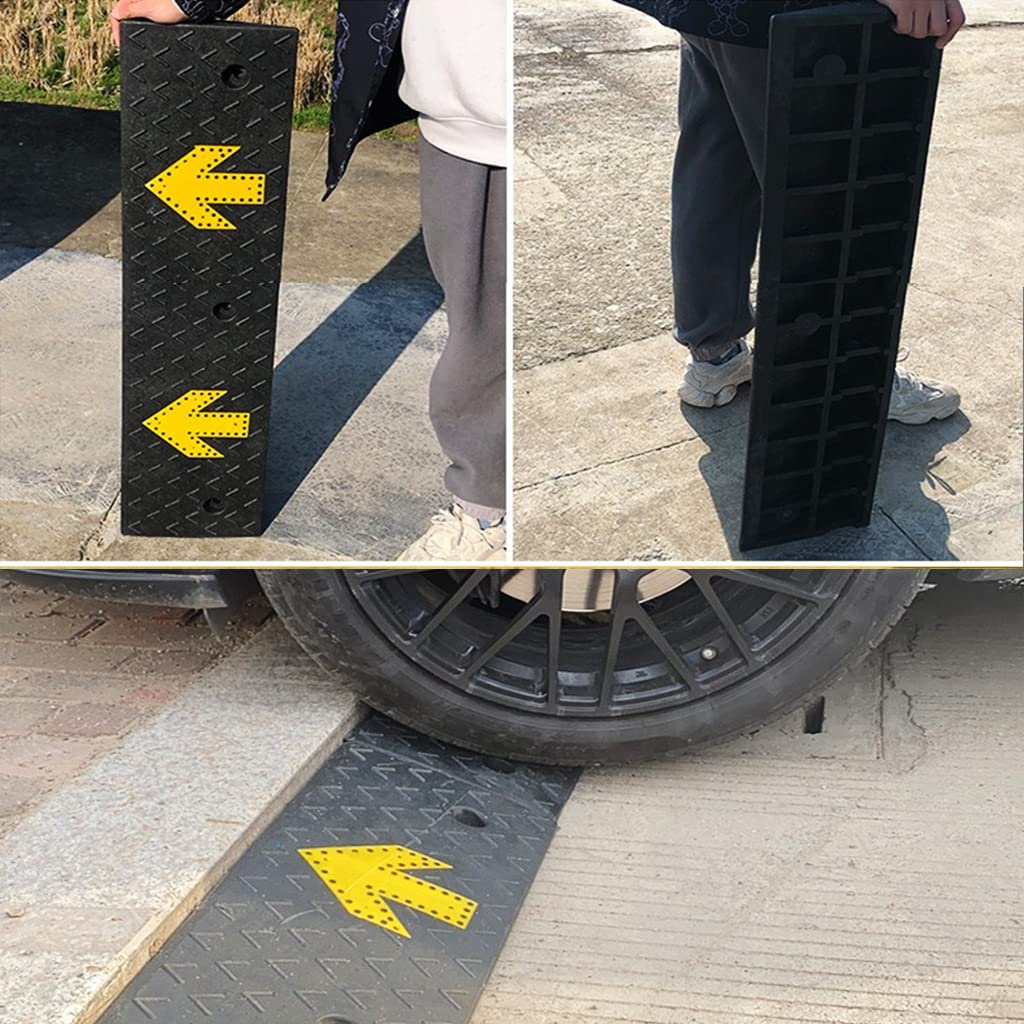 4-15cm High Entryway Steps Threshold Ramp,Load 6000lbs Anti-Skid and Wear-Resistant Car Driveway Curb Ramps,Rubber Plastic (A 100x35x14cm),Portable Ramps