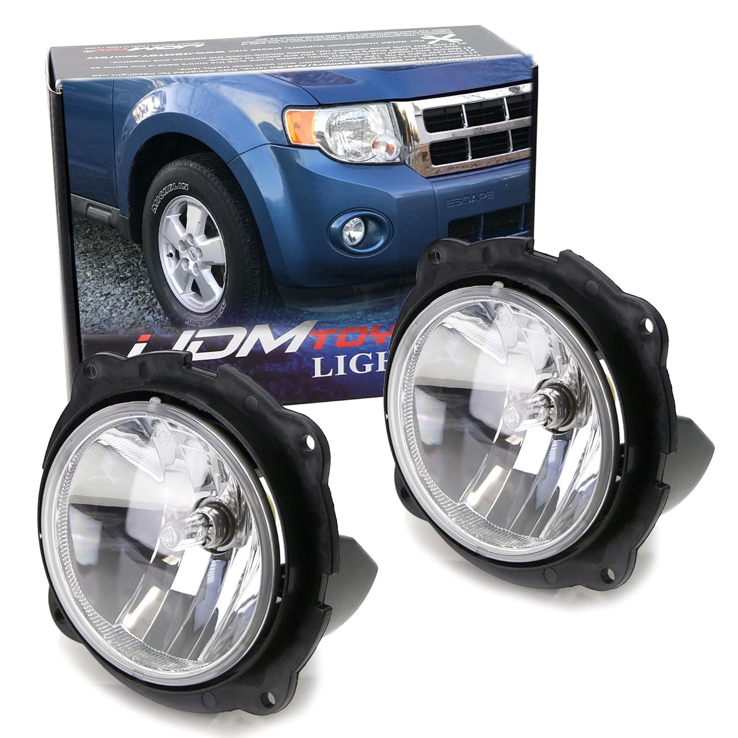 iJDMTOY OEM-Spec 5202 Halogen Bulb Fog Light Assemblies with Fog Bracket, Wiring Harness & Switch Compatible with 2008-2012 Ford Escape