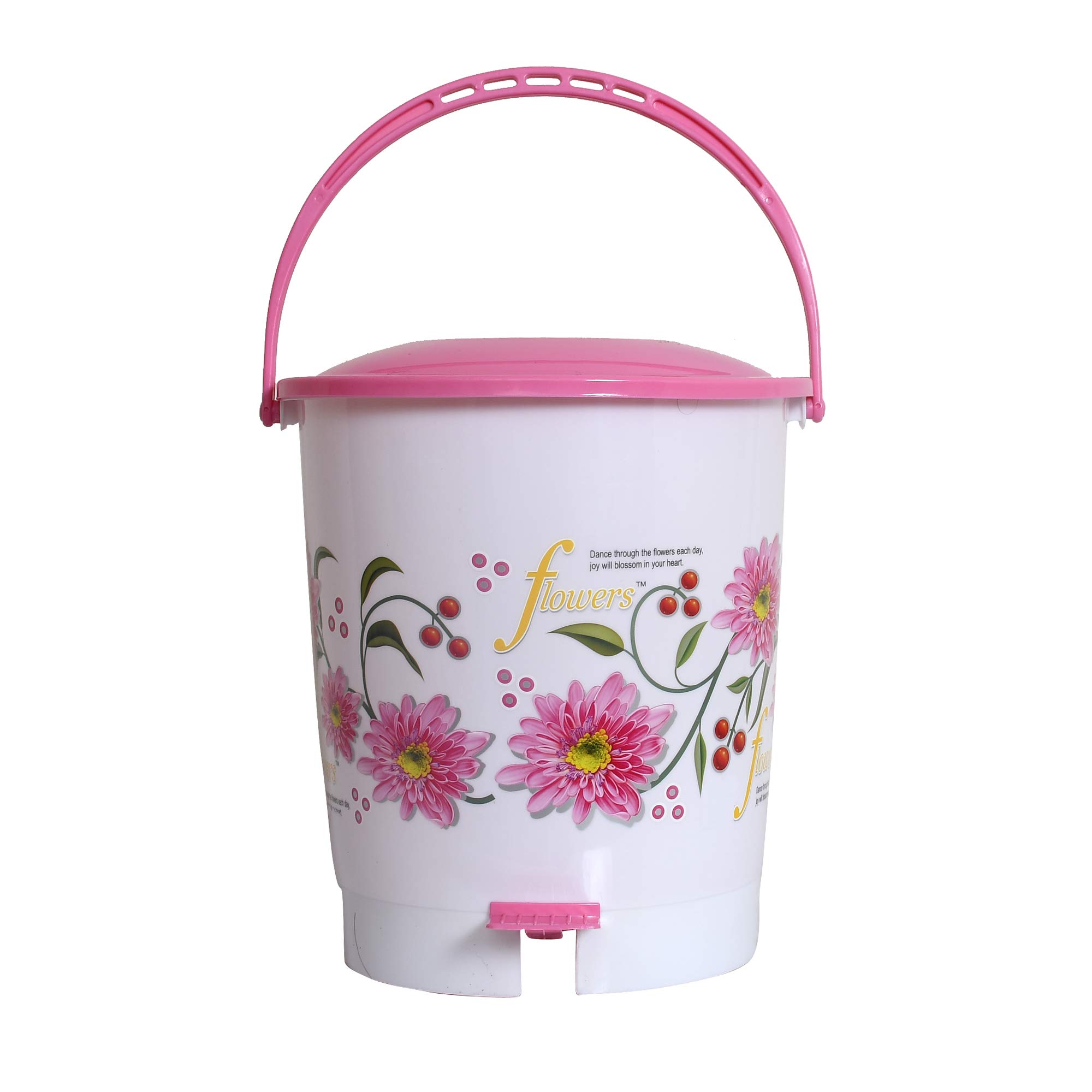 Kuber Industries Flower Print Plastic 2 Pieces Garbage Waste Dustbin/Recycling Bin for Home, Office, Factory with Lid, 10 Liters (Pink)-KUBMART10942 - Image 2 thumbnail