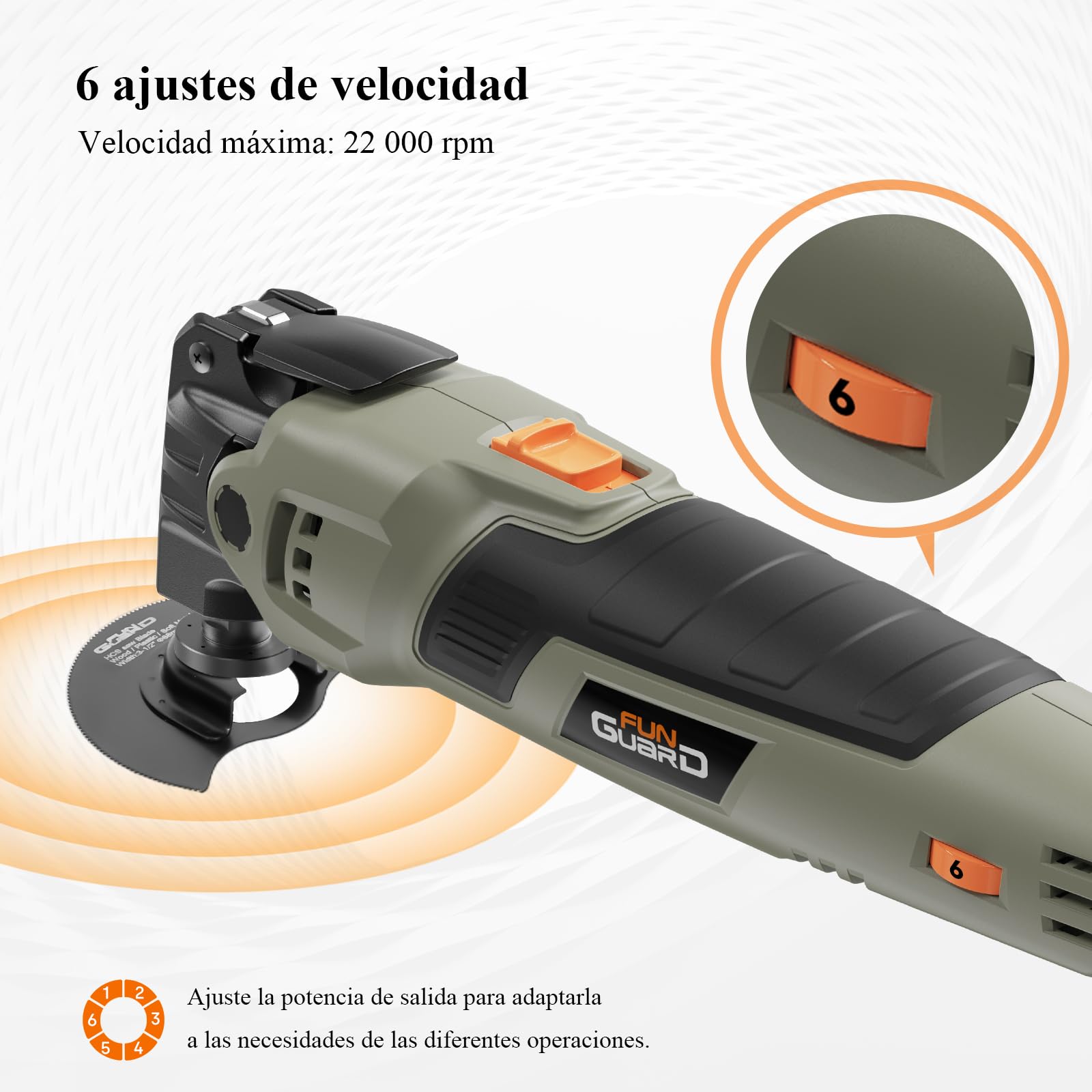 Multiherramienta Oscilante 400W,6 Velocidades,38 Accesorios | Herramientas Oscilantes, 15000-22000RPM, Ángulo de Oscilación 4.5°, para Cortar, Lijar, Raspar, Serrar