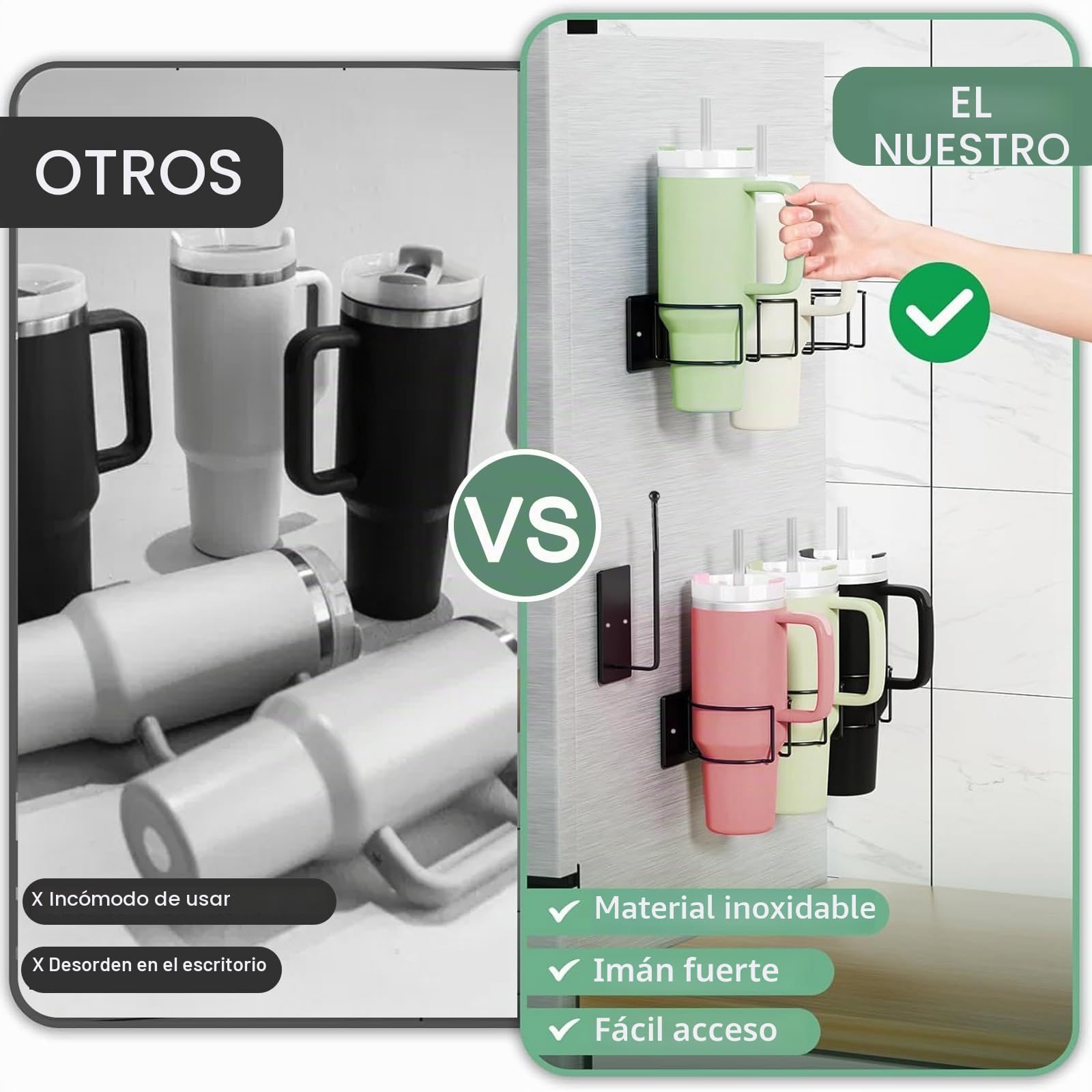 Soporte magnético para Vasos Stanley Cup 40 oz – Accesorio Stanley Cup, Soporte y Organizador de Vasos sin taladros, Organizador magnético de Botellas para Cocina y Nevera, Carga 4,5 kg