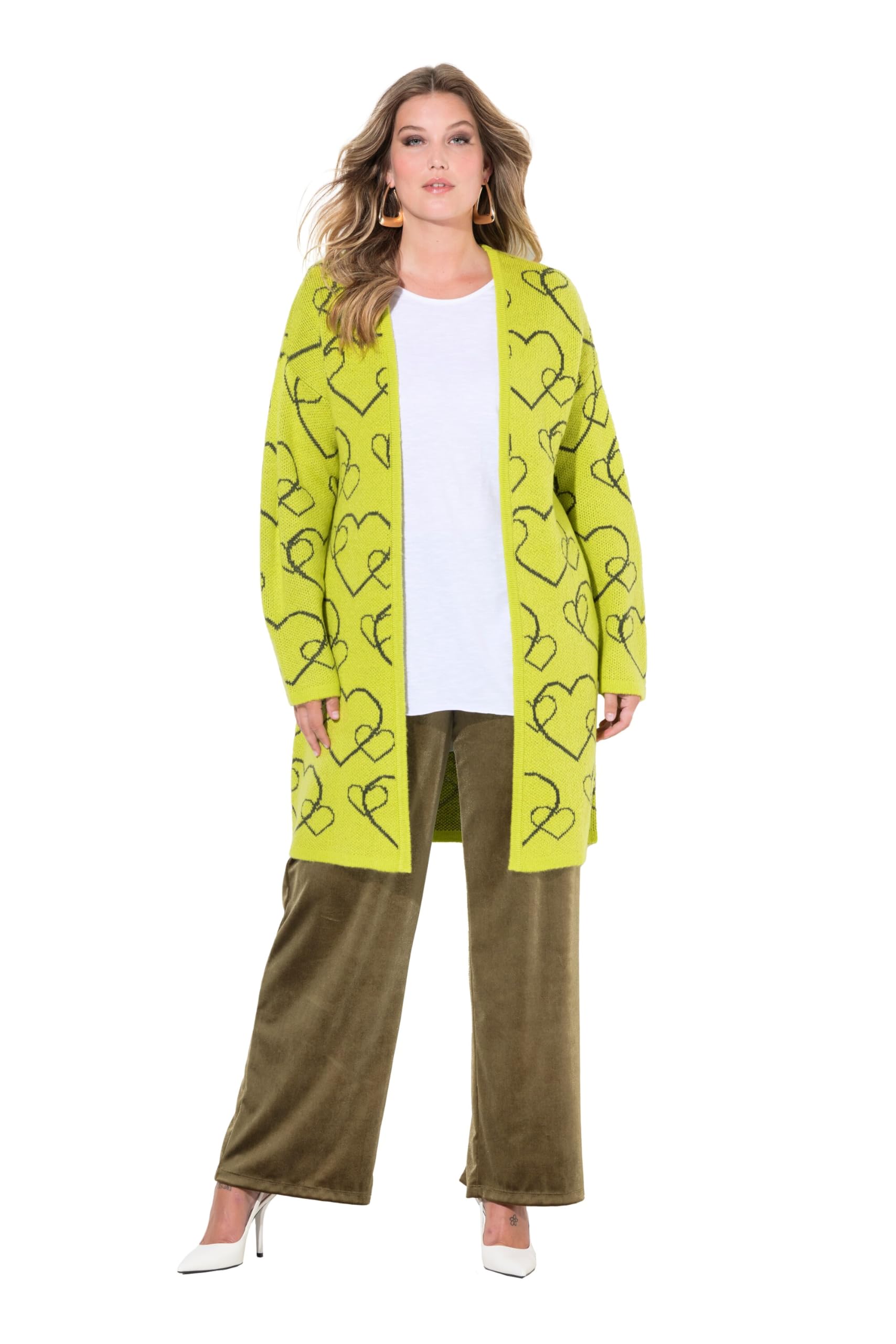 MIAMODA Damen große Größen Übergrößen Plus Size Strickjacke, Classic Fit, Herzmuster 836339