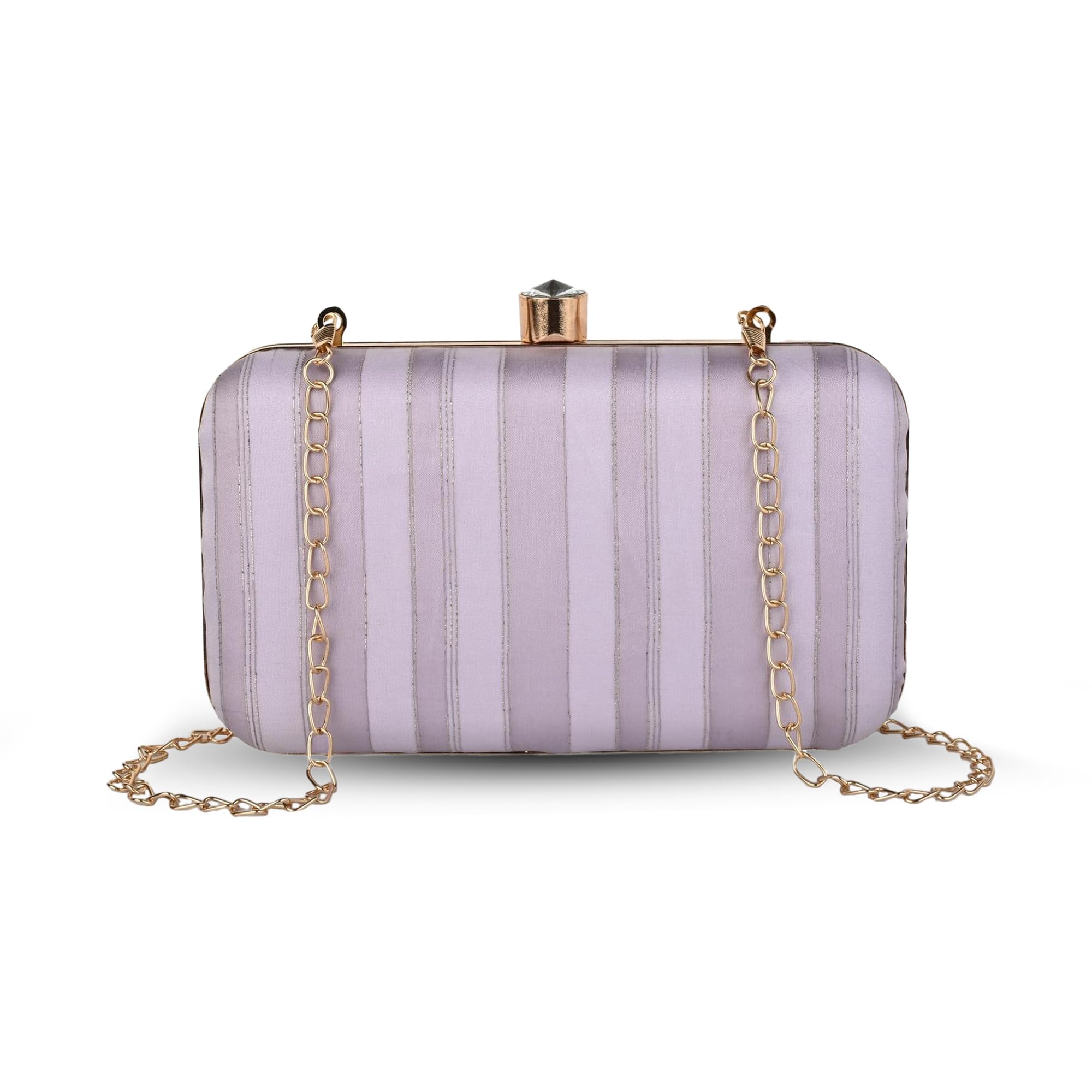 Eterna Chic Elegant Striped Box Clutch with Detachable Chain Strap-image-9
