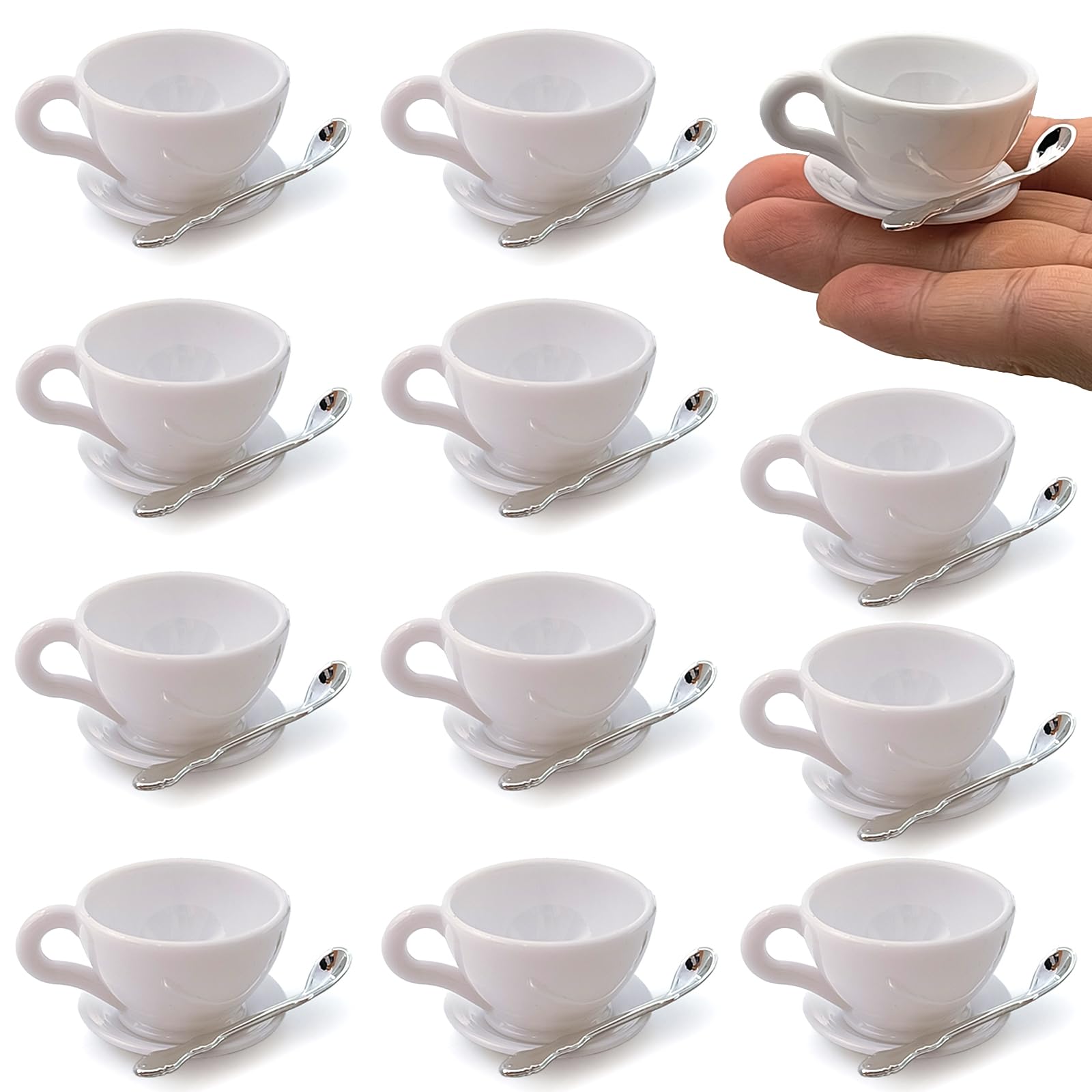 12 Sets Mini Coffee Cups Mini Dollhouse Cups Miniatures Tea Mups Food Kitchen Toys for DIY Decoration Craft Accessories (White)