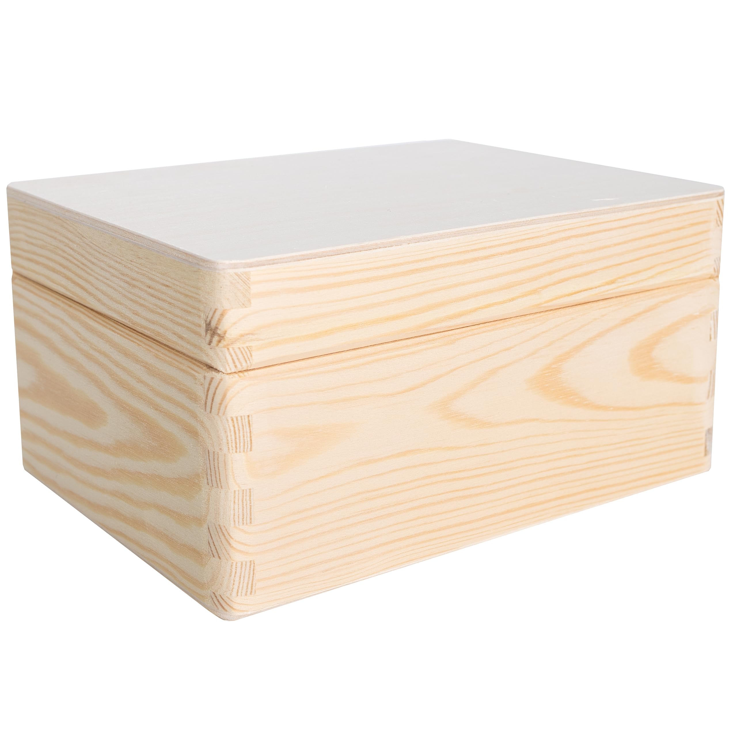 Creative Deco Large Plain Wooden Storage Box with Lid | 19.5x15x10cm (+/-1 cm) | Hinged Lid | Unpainted Easter Gift Box Kitchen Storage | ROUGH & UNSANDED Wood Keepsake Memory Craft Chest