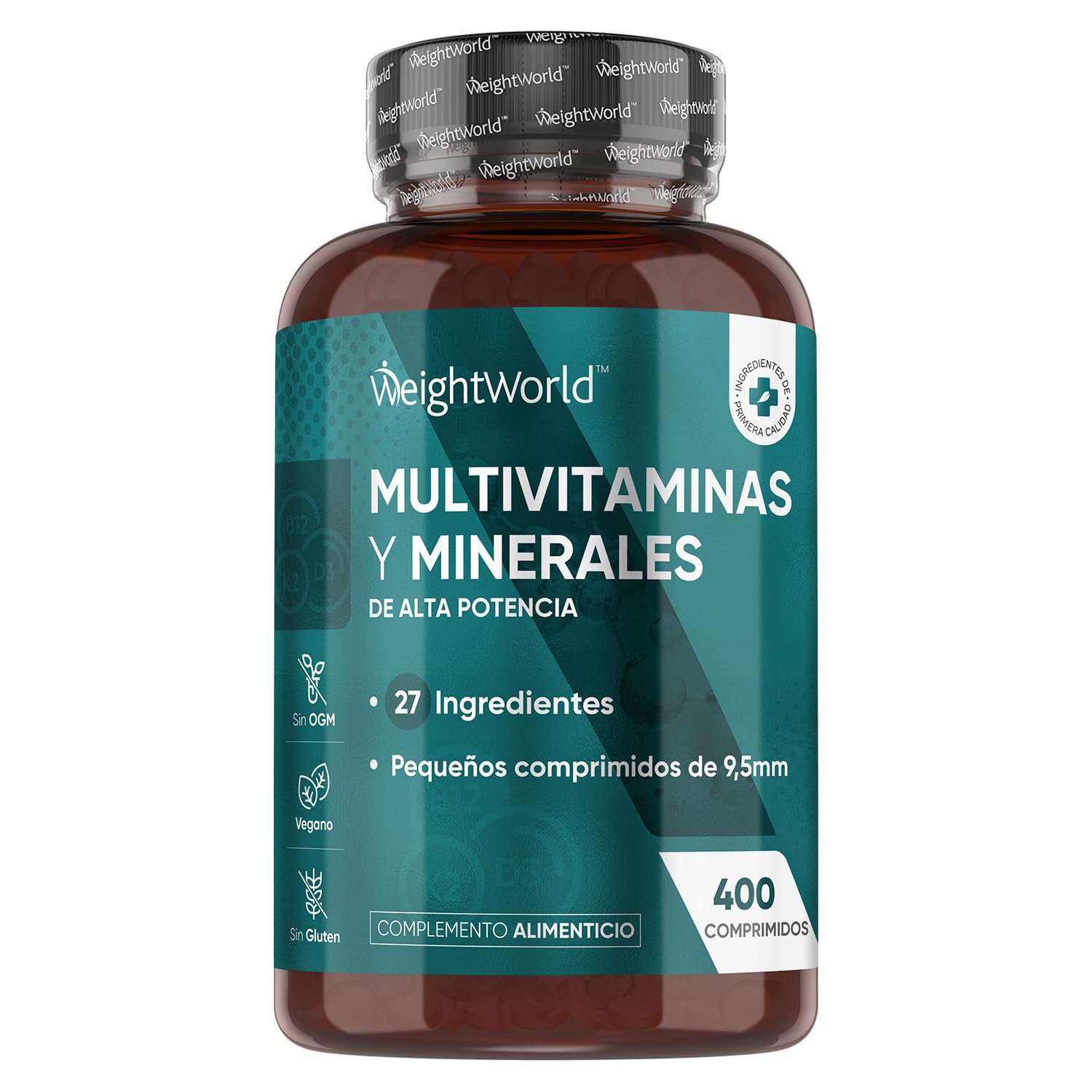 Multivitaminas Hombre y Mujer con Minerales - 400 Comprimidos | 27 Vitaminas y Minerales - Vitamina C, Vitamina B, D, E, Magnesio, Zinc, Calcio, Hierro y Más | Para +1 de Año, Sabor Menta y Vegano