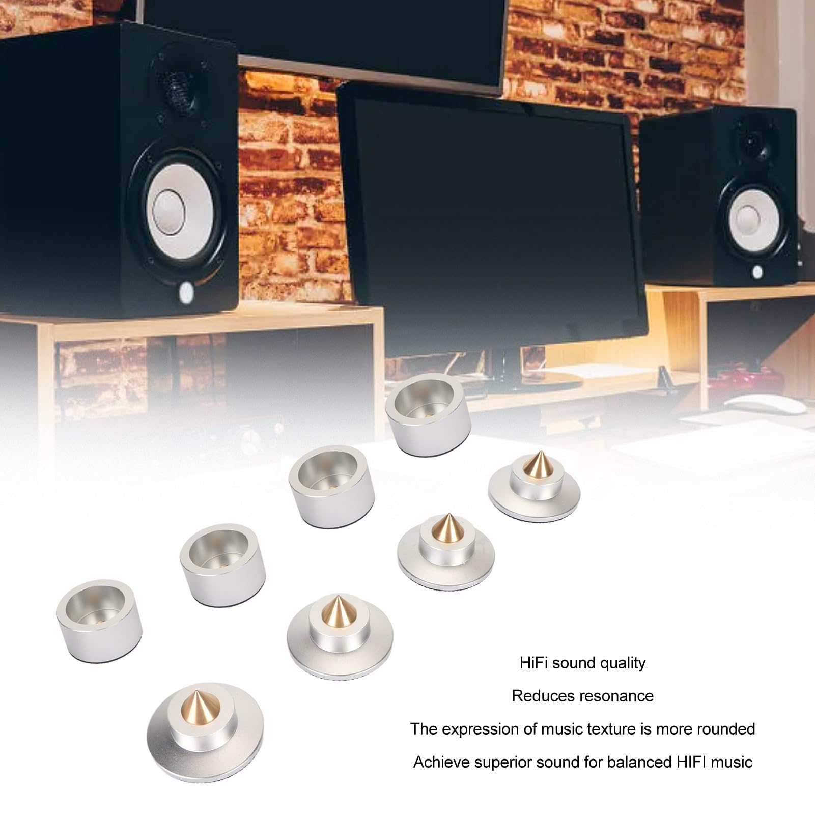 Piedini Isolanti per Altoparlanti HiFi, Cuscinetti Antivibranti per Giradischi, Lettore CD, Amplificatore, Subwoofer con Gomma Antiscivolo (SILVER)