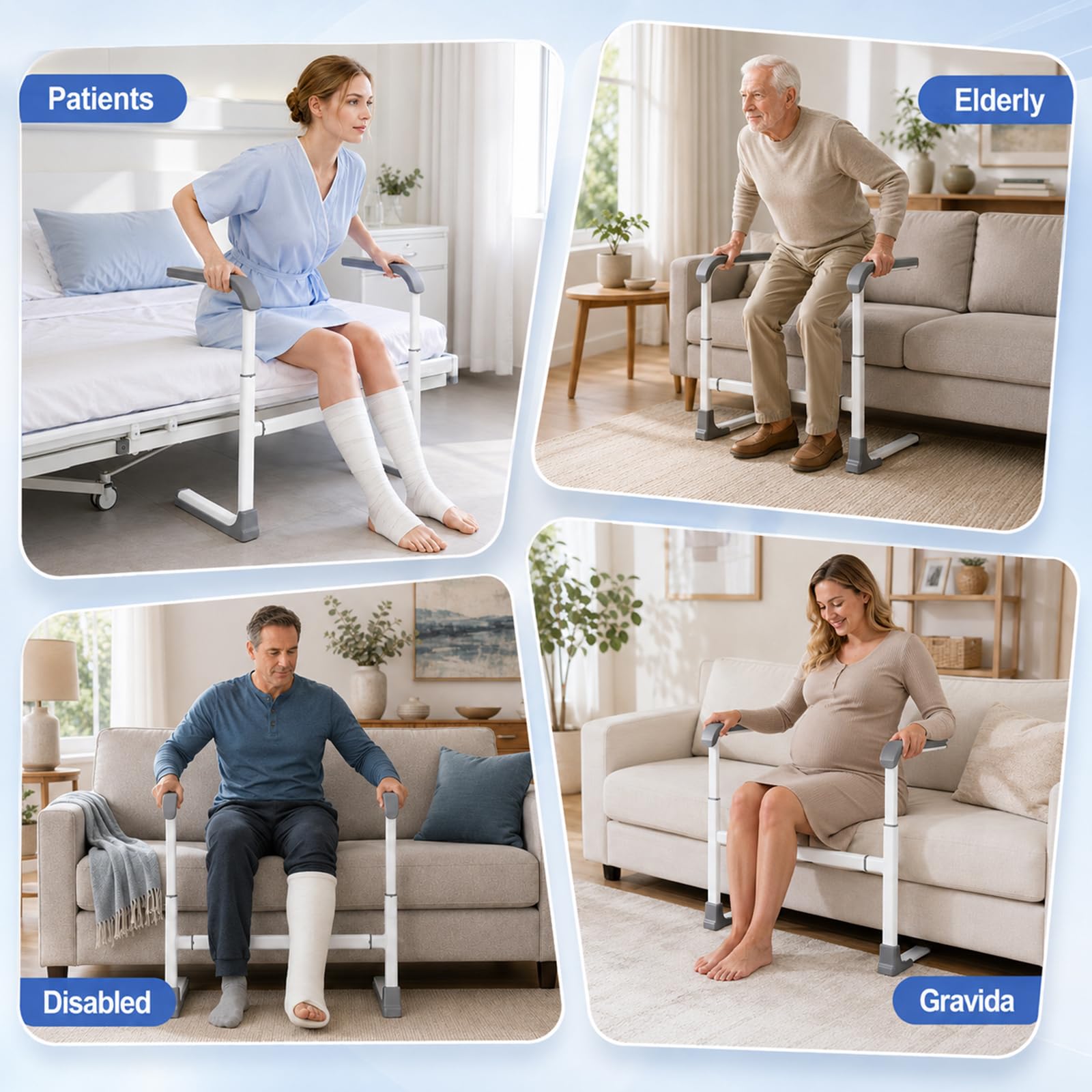 Supporto Divano per Anziani, Divano Letto WC Sostegno per Alzarsi, Sofa Sollevatore Ausilio Pazienti Anziani Sostegno Supporto, Altezza e Larghezza Regolabili, Fino 150 kg per Domestico Ospedaliero