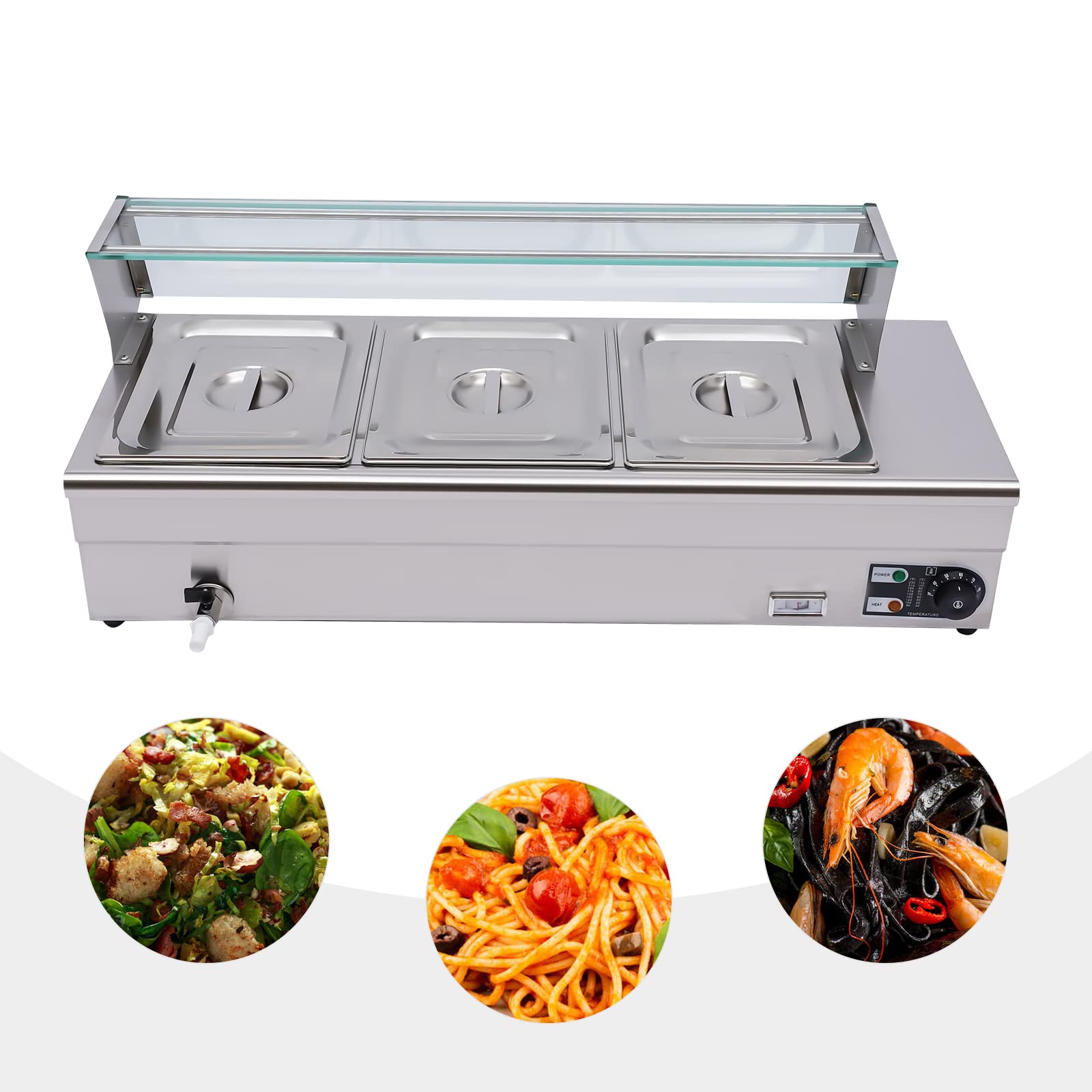 Scaldabagno elettrico da 6 l, 1200 W, in acciaio Stainelss, tavolo a vapore, piano di lavoro elettrico, scalda buffet caldo con targa in vetro temperato