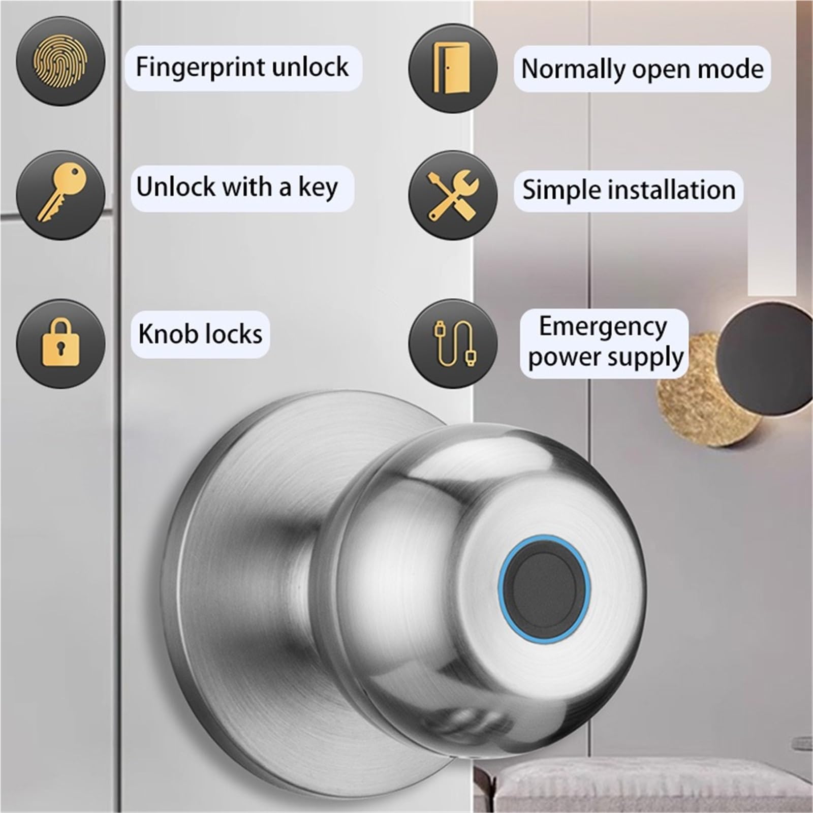 Biometryczny inteligentny zamek do drzwi z czytnikiem linii papilarnych Zamek elektroniczny Keyless Security Door Entry Home House Apartment Biuro Handlowe(Nero)