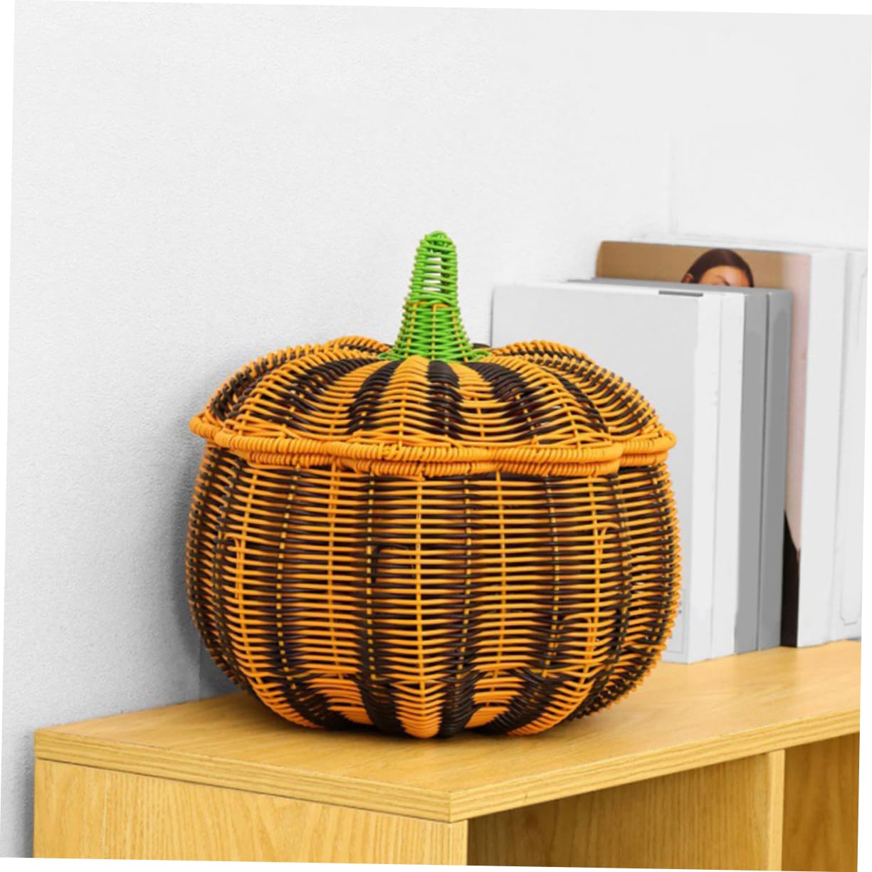 HOOTNEE Pumpkin Storage Basket Lidded Basket Storage Basket with Lid Storage Bins with Lids Food Storage Bins Pumpkin Candy Container Halloween Pumpkin Candy Bucket Organizer Baskets