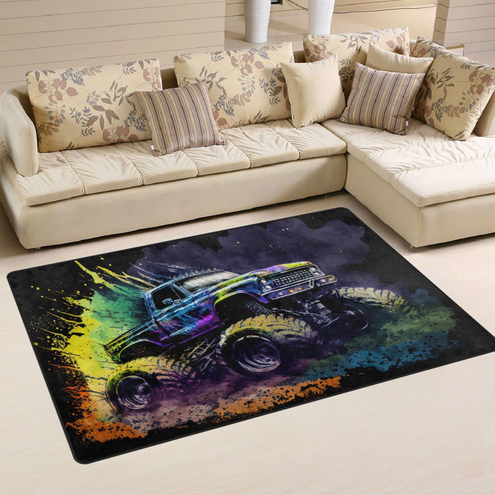 Amazon.com: Vnurnrn Area Rug Cool Monster Truck Pattern, Anti Slip