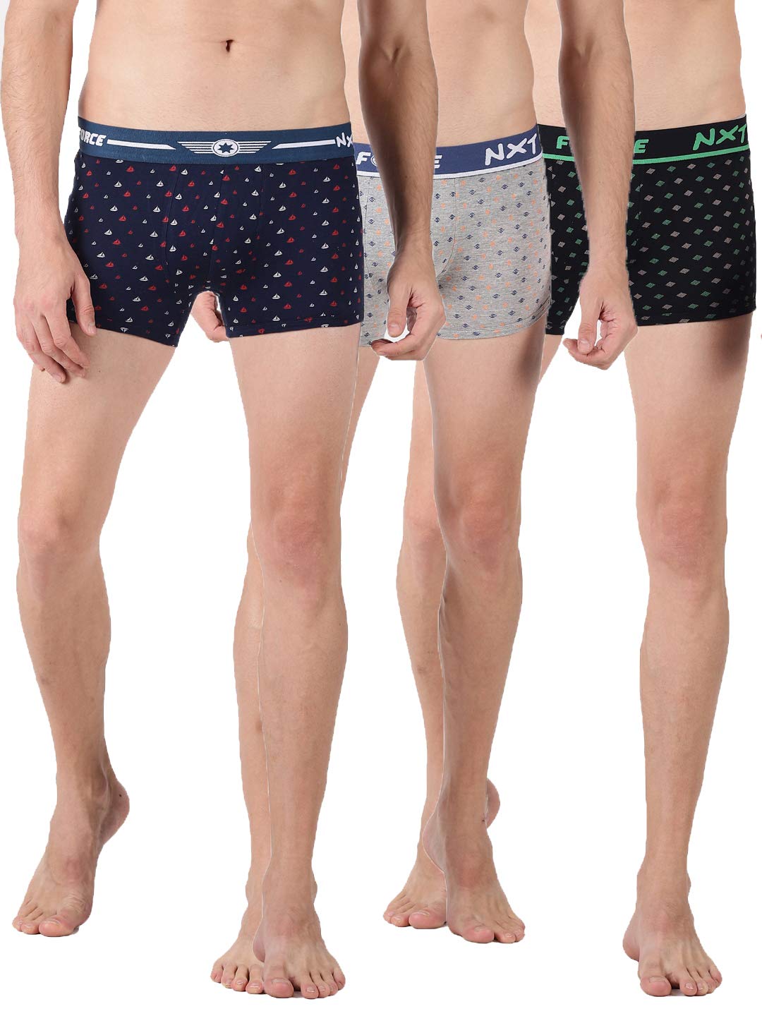 Force NXTSuper Combed Cotton Printed Mens Pack of 3 Trunk Multicolour