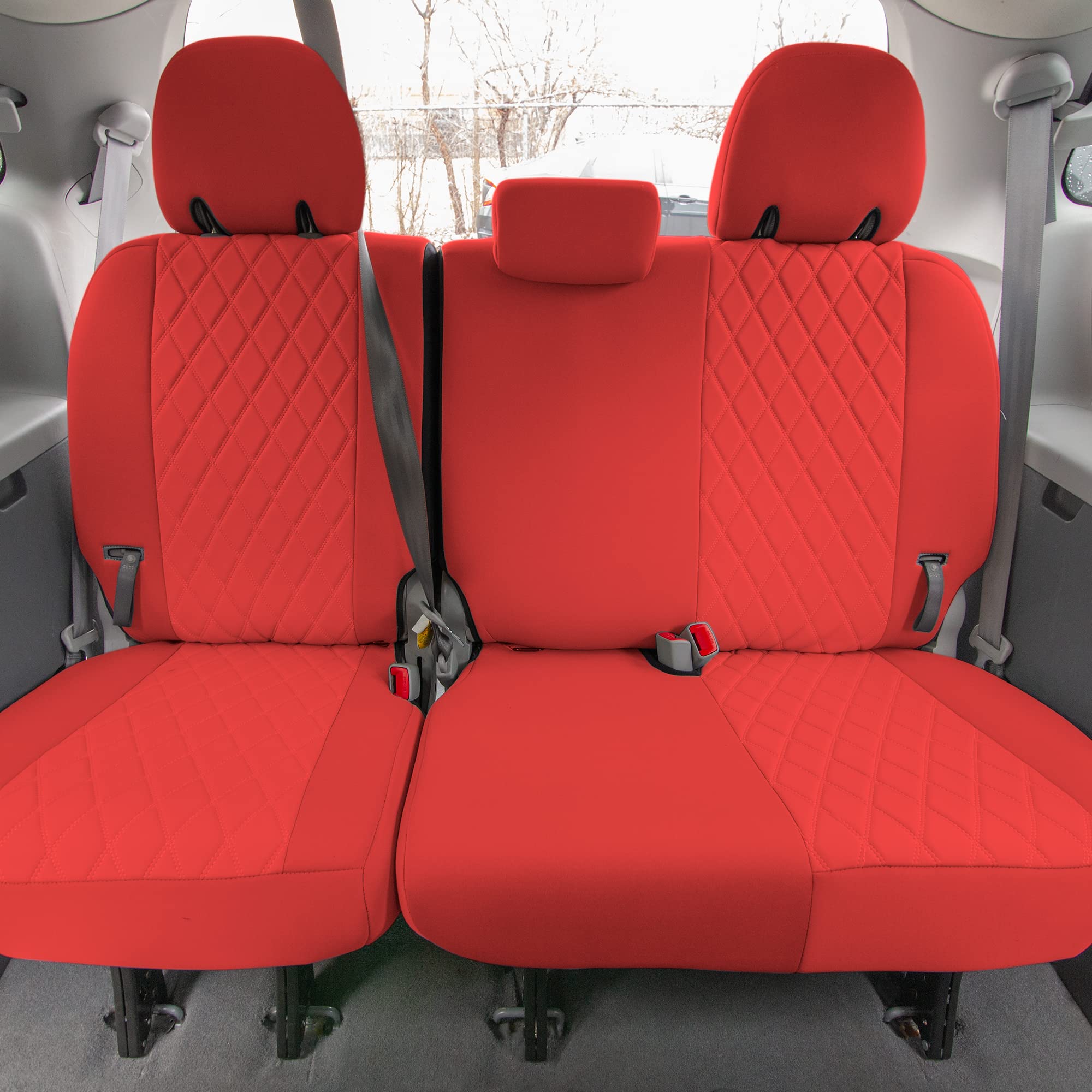 FH Group Custom Fit Car Seat Covers for 2011-2020 Toyota Sienna 7-8 Seater with Ultraflex Neoprene Water Resistant Automotive Seat Covers - 3rd Row Solid Red