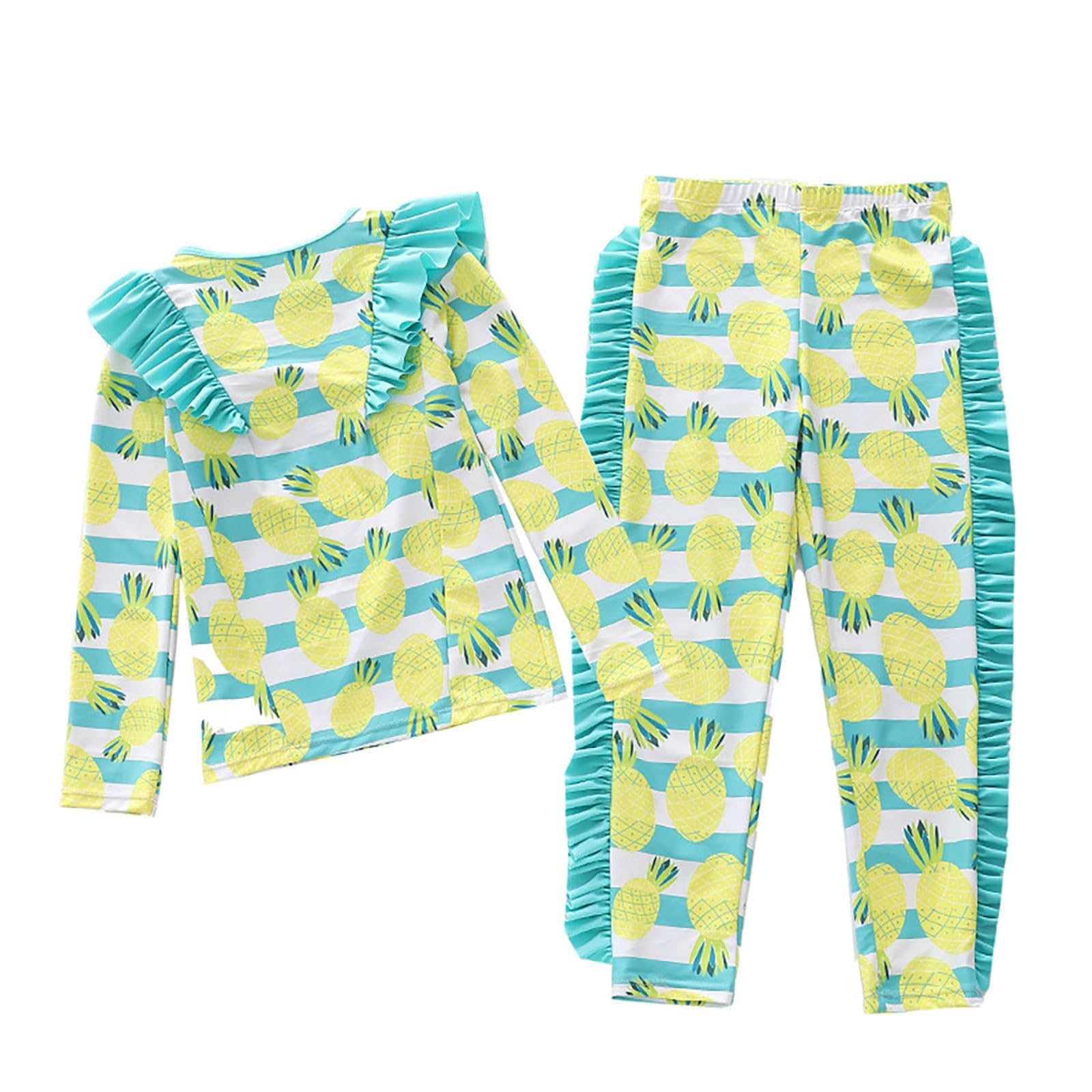Generisch Traje de baño de verano para niña con mangas largas y dobladillo con volante, protección solar para niños pequeños hasta escolares