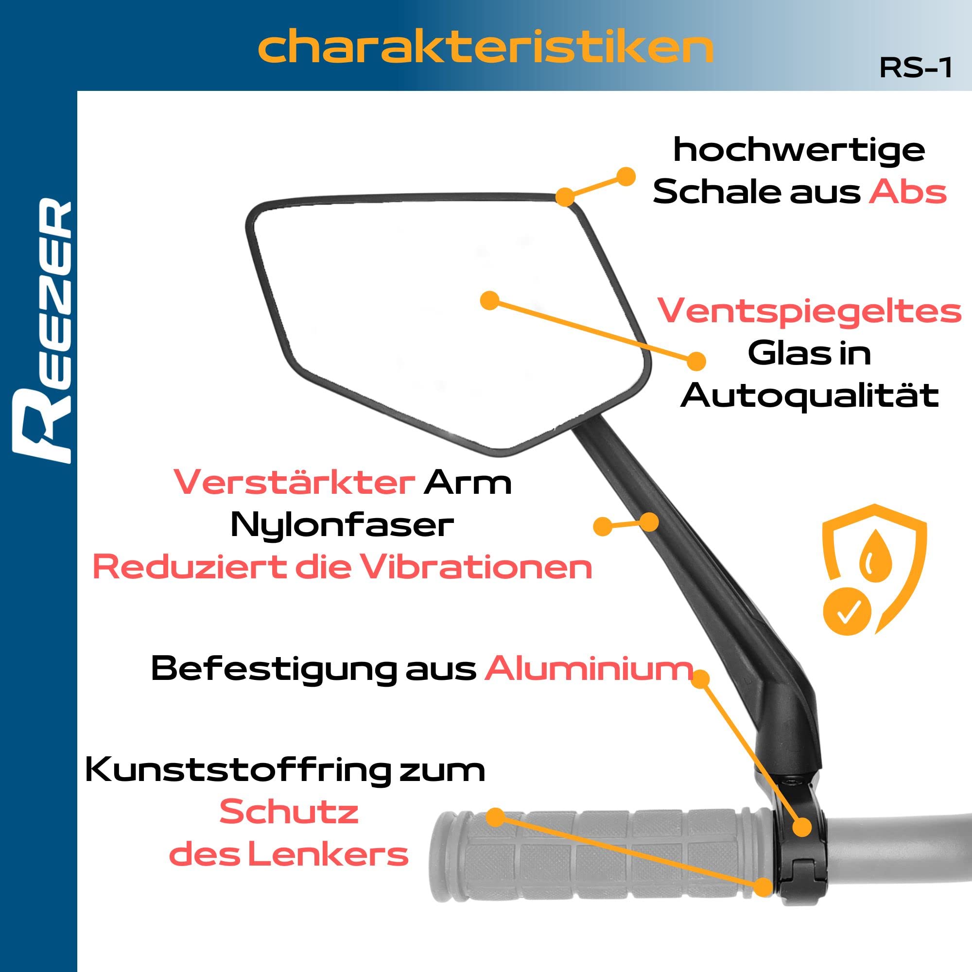 REEZER Fahrradspiegel links mit extra großer Spiegelfläche - 360° verstellbarer Fahrrad Spiegel für E-Bike & E-Scooter Lenker - Rückspiegel kompatibel mit allen Modellen - LINKS