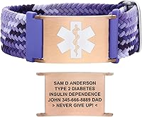 Vista 15 de Pulseras de alerta médica para mujeres, hombres, niñas, niños, pulsera de identificación médica personalizada con pulsera elástica trenzada