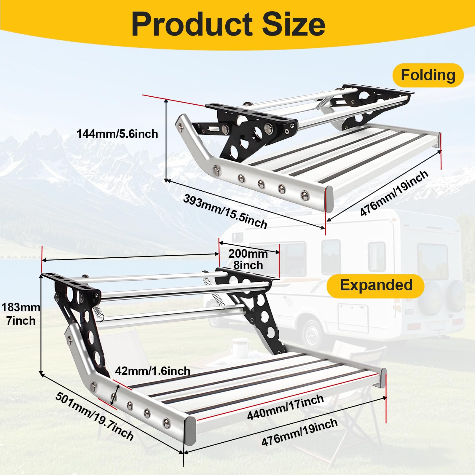 Scalino Manuale per Camper, Elettrico Automatico/Manuale, con Luce LED, Pedale Largo Antiscivolo, per Camper, roulotte e Caravan 1Step-Manual(LED)
