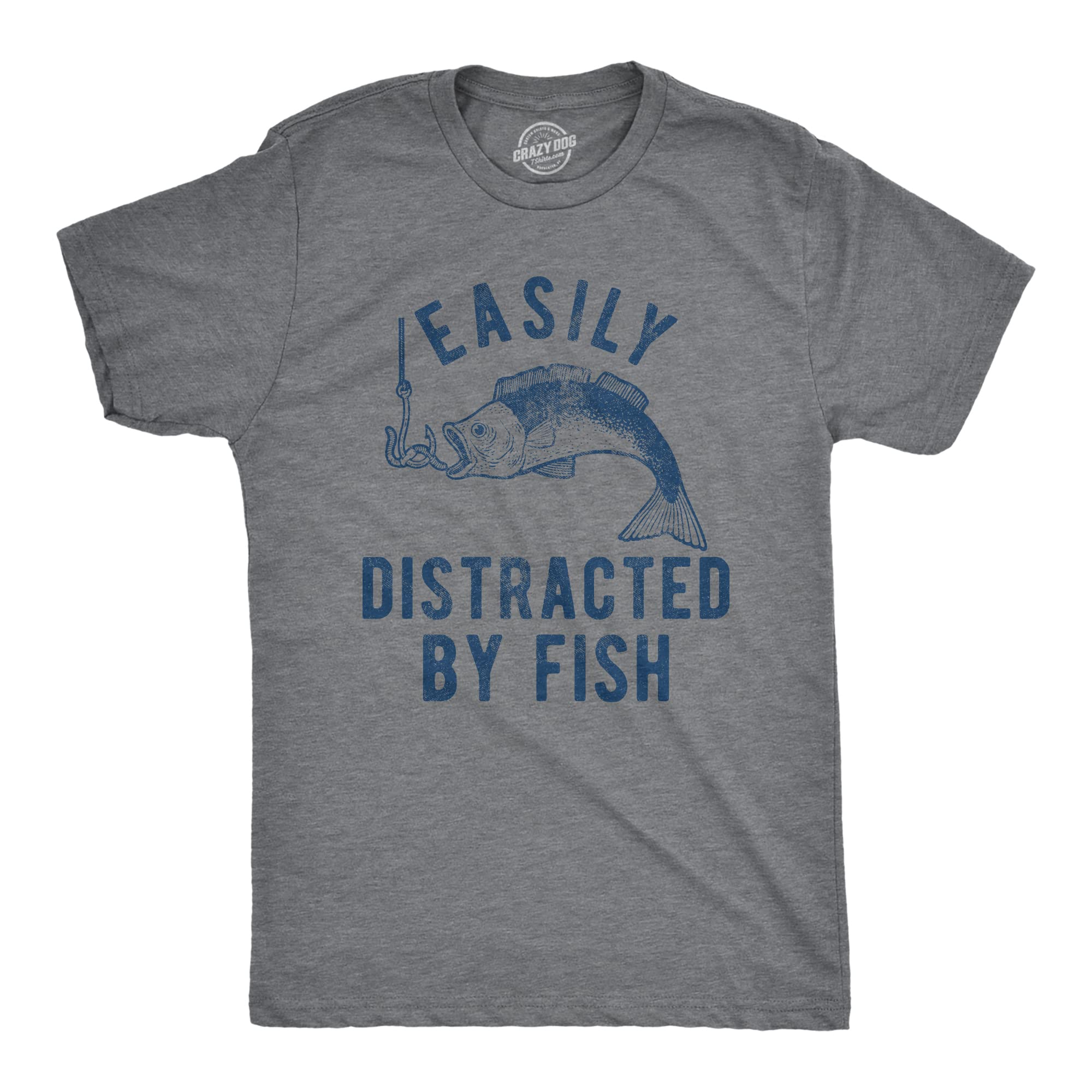 Mens Easily Distracted By Fish T Shirt Funny Fishermen Graphic Novelty Tee for Guys