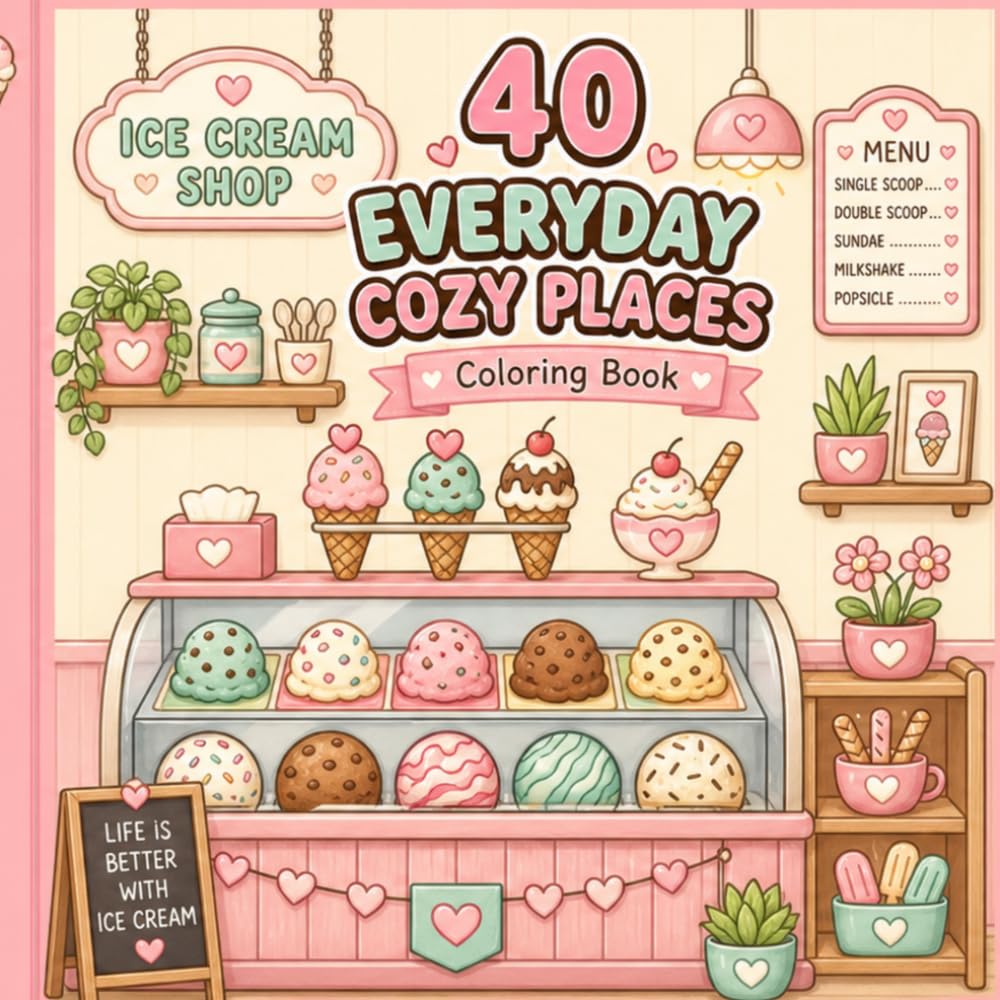 40 Everyday Cozy Places: Coloring Book for Adults and Teens Bold and Easy for Relaxation