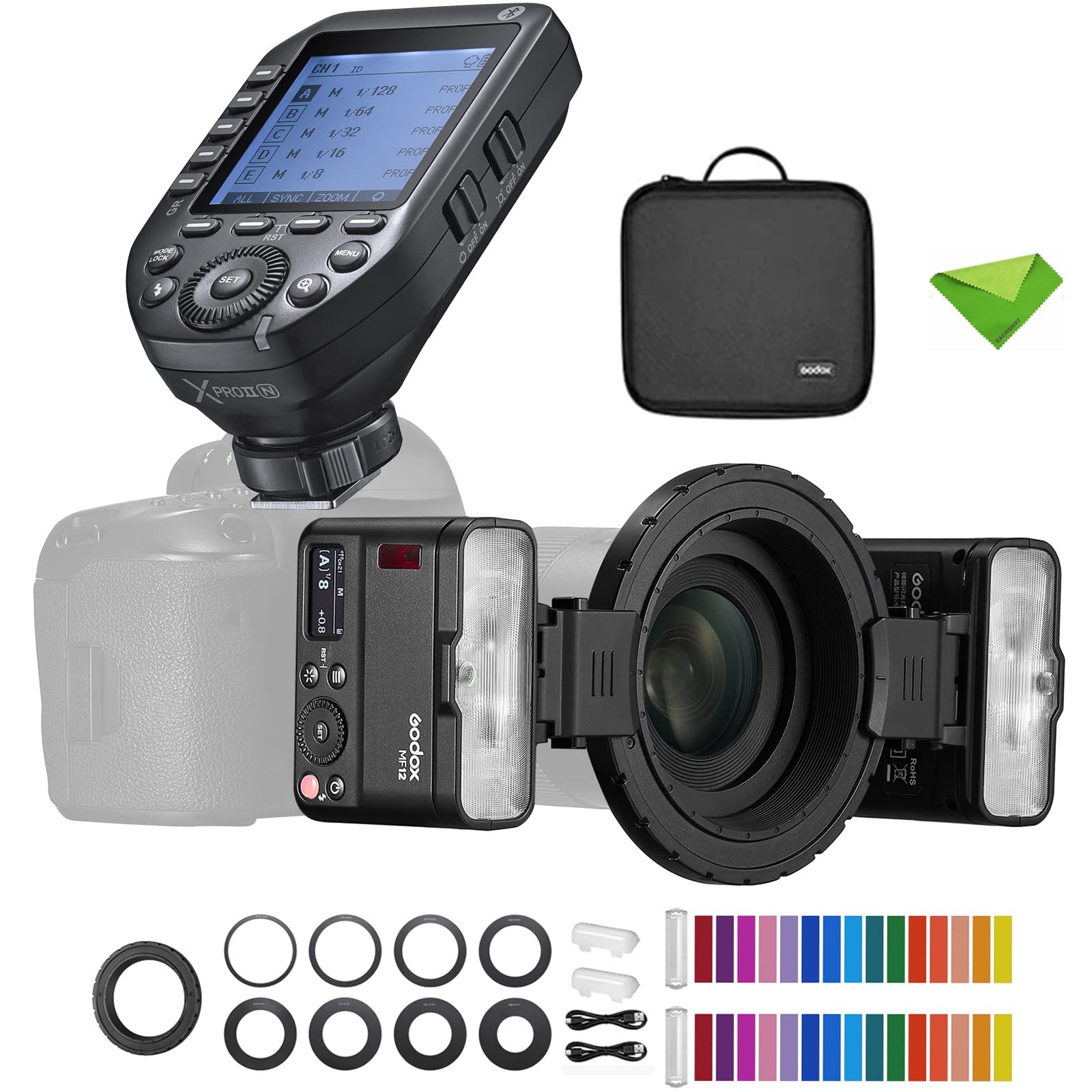 GODOX MF12-K2 2pcs Macro Flash 2.4G Wireless Transmission Control Guide Number 16 TTL M Mode With Colourful Filter Cold Shoe For Portrait Plants Insects Food Jewellery Macro Photography - View #4