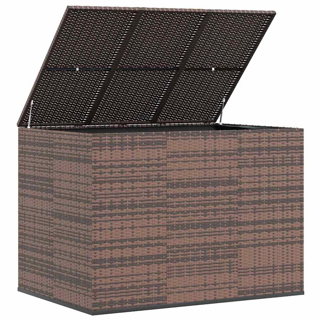 Coffre à coussins de jardin en rotin synthétique - Marron - 145 x 100 x 103 cm - Avec vérin à gaz - Résistant aux intempéries - Pour balcon, terrasse, extérieur, espace de rangement et