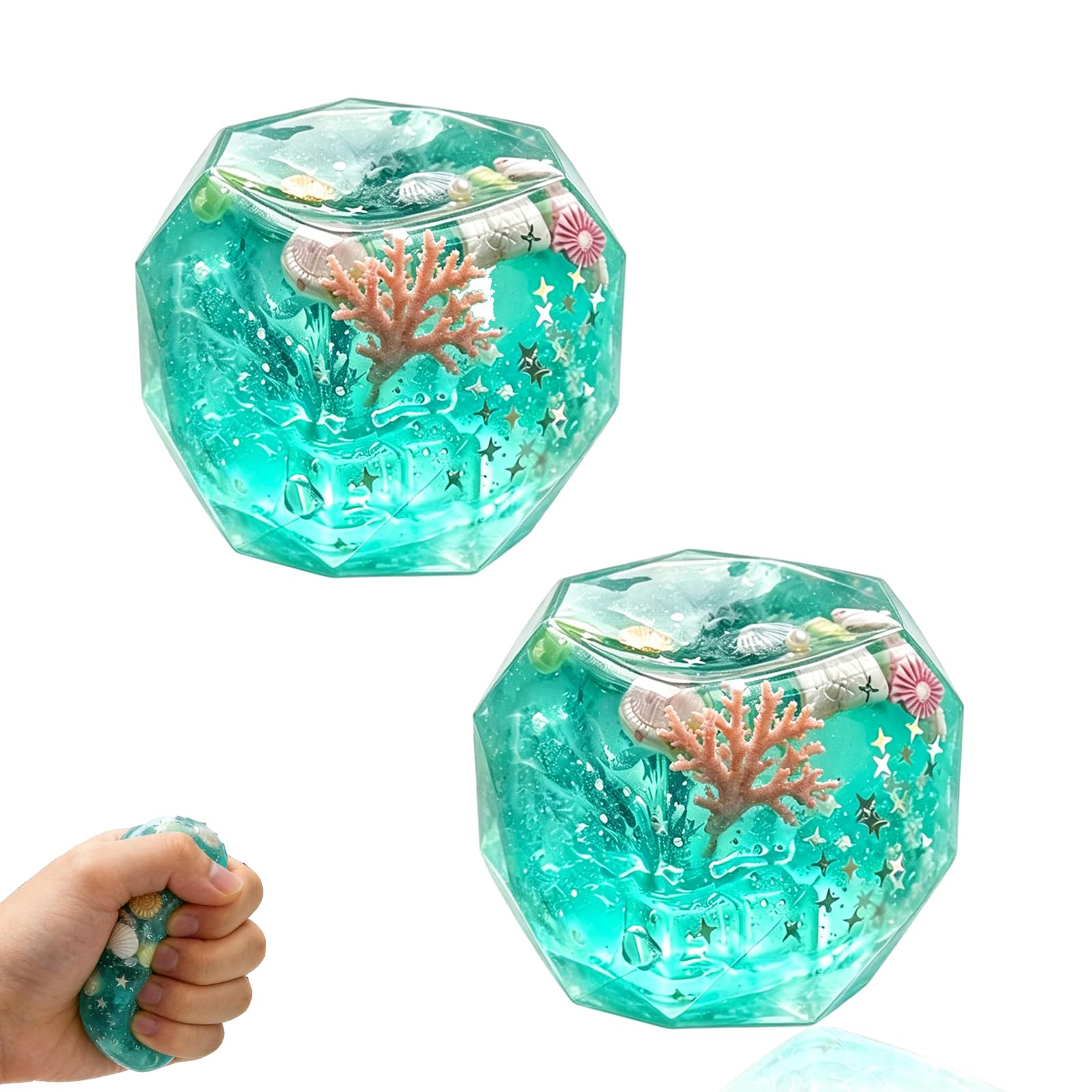 2 Pcs Ice Cube Stress Ball Fidget Toy, Slow Rise Squishy Cube, Squishy Fidget ice cube squishy ,Marine Shell Sensory Squeeze Ball for Presents Anxiety Relief Stress Cube