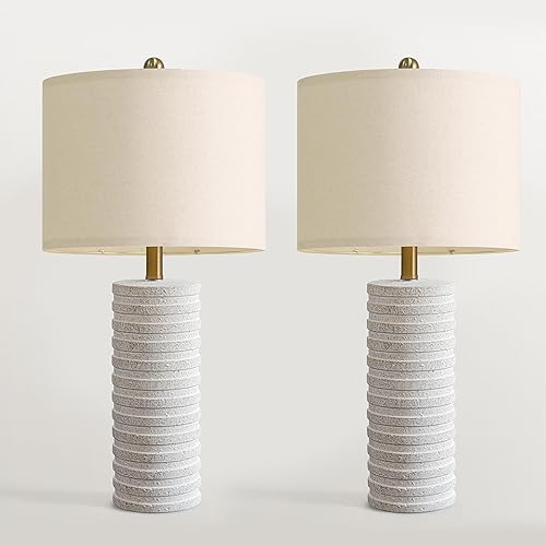 Miniatura 7 de PoKat Juego de 2 lámparas de mesa de cerámica de granja de 27 pulgadas para dormitorio, lámparas rústicas para mesitas de noche, lámparas de noche