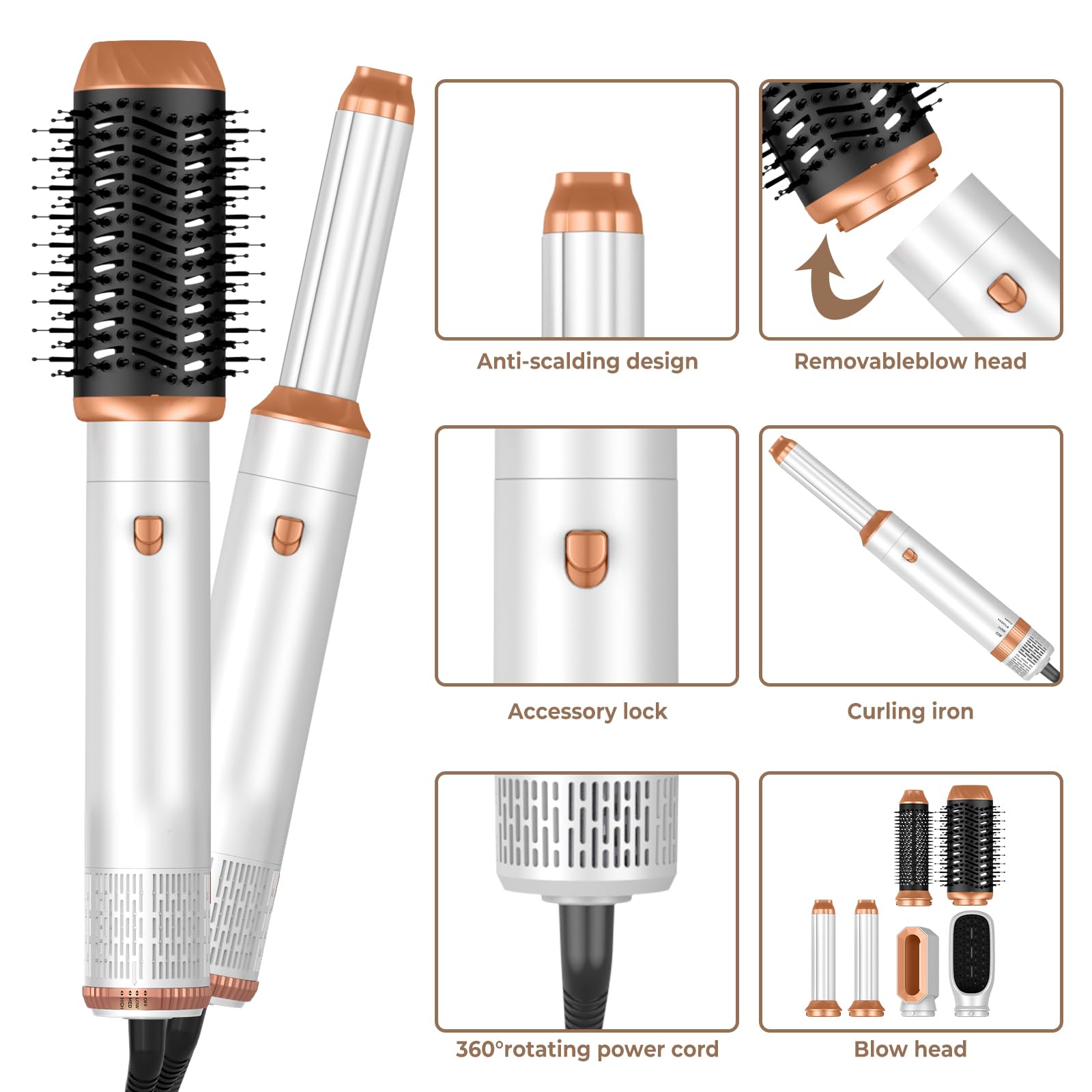 Hair Dryer Brush,6 in 1 Professional Hot Air Styler,Powerful Air Curling Wrap Styler,Negative Ionic Hair Dryer Fast Drying, Multi Hair Stylerfor Curling Volumizing Straightening Styling